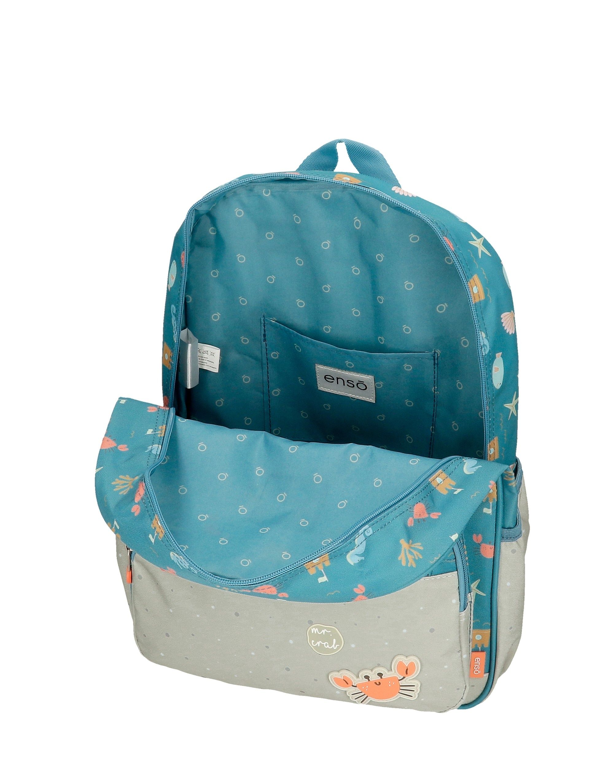 Mochila Escolar Mr Crab 38cm com Bolsos Laterais Azul-4