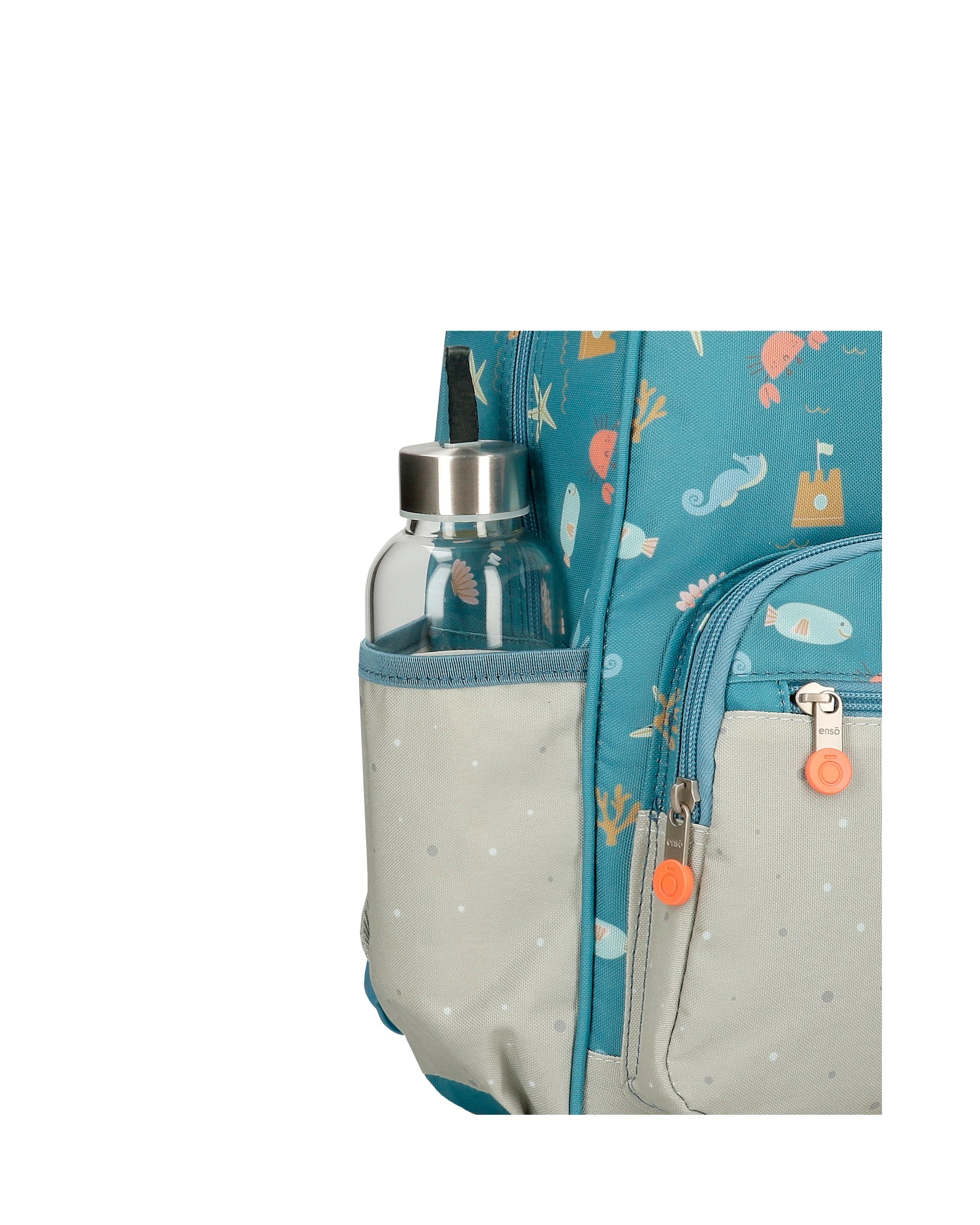 Mochila Escolar Mr Crab 38cm com Bolsos Laterais Azul-6