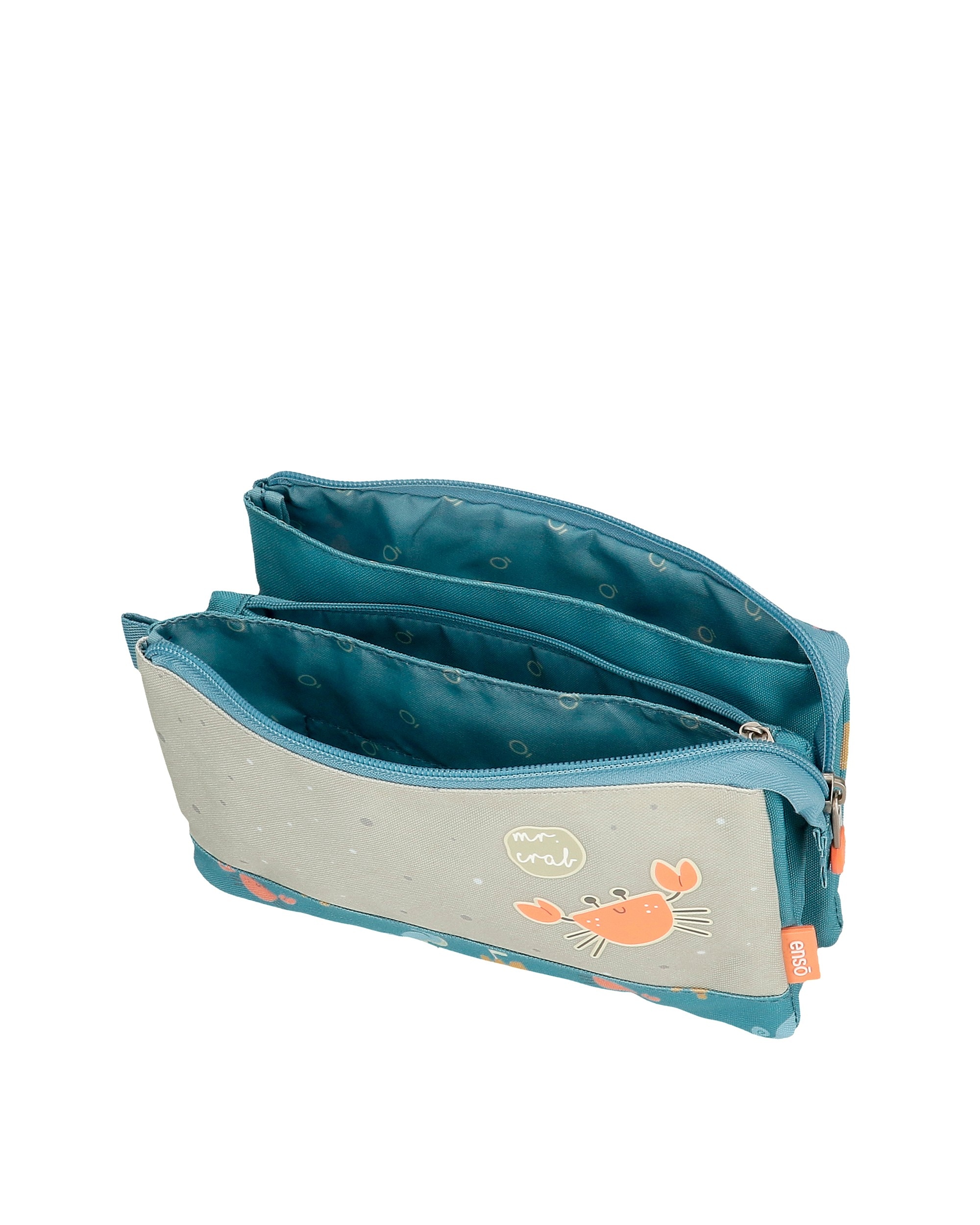 Estojo Mr Crab Três Compartimentos com Fecho Zip Azul-4