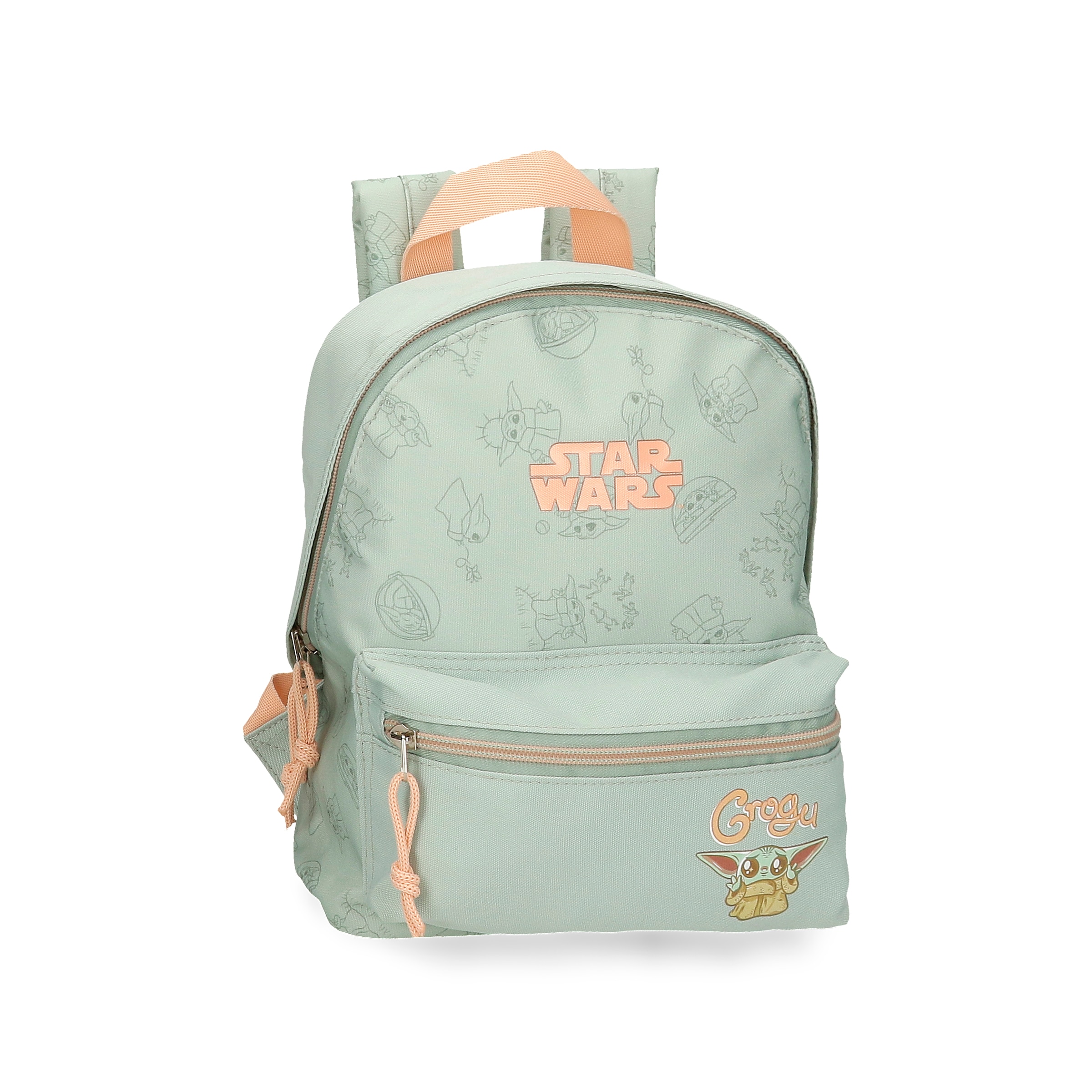Mochila Pequena Grogu com Bolso Frontal E Alça para Pendurar Verde-1