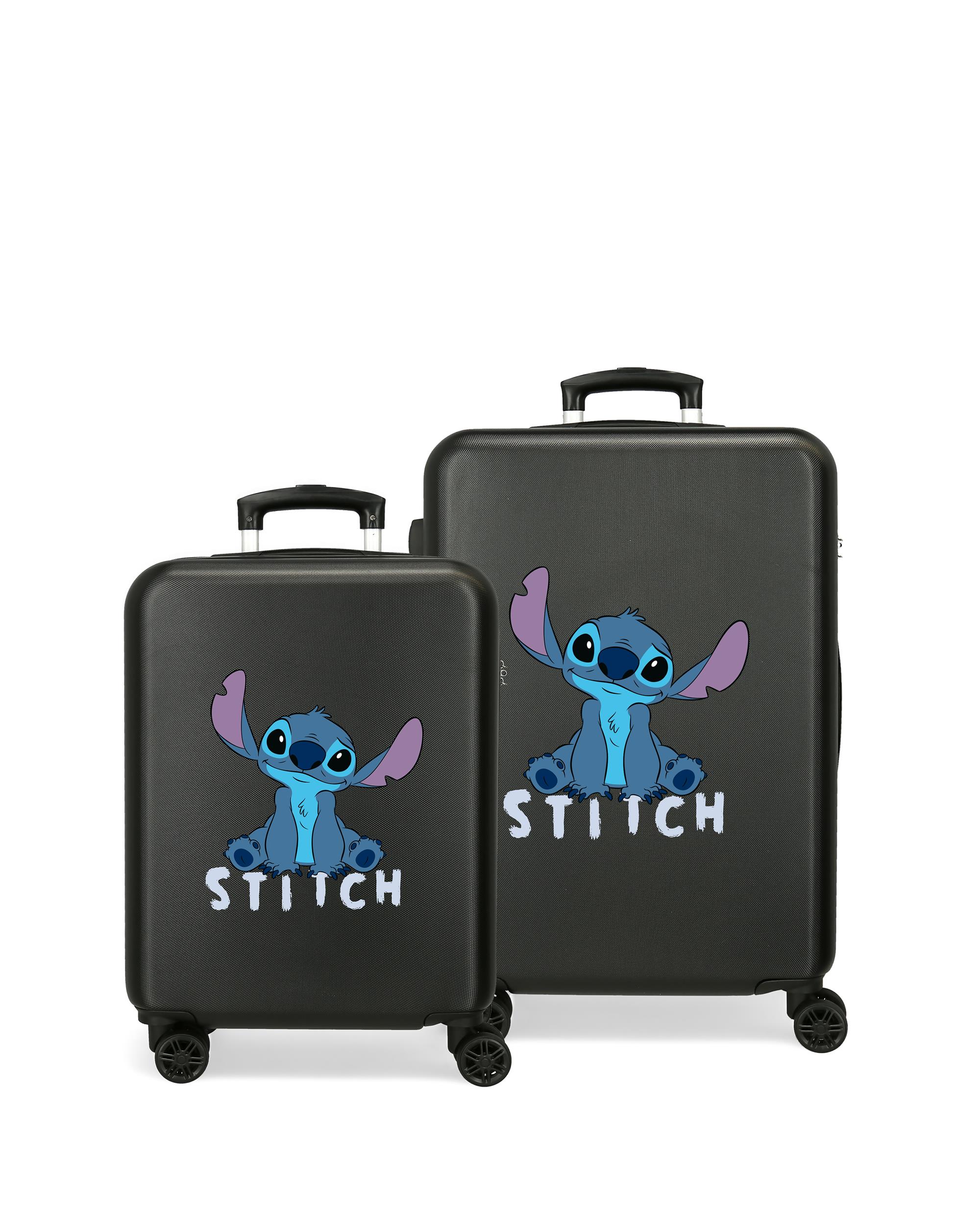 Conjunto de Malas (cabine e Média) Stitch Cute com Capacidade de 91l Preto-1