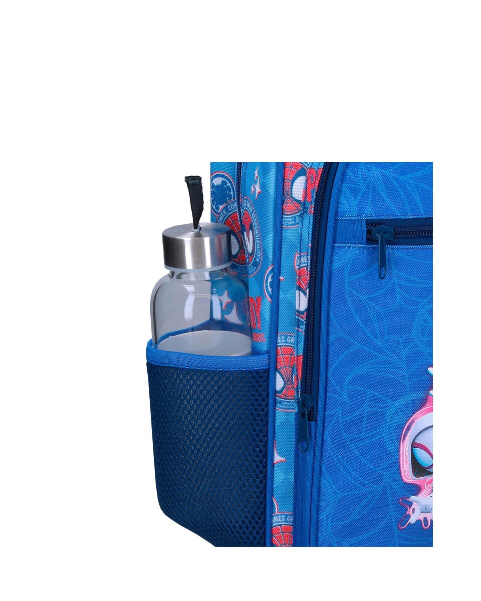 Mochila Escolar Power Of 3 com Bolso Frontal 38 Cm com Carrinho Azul-5