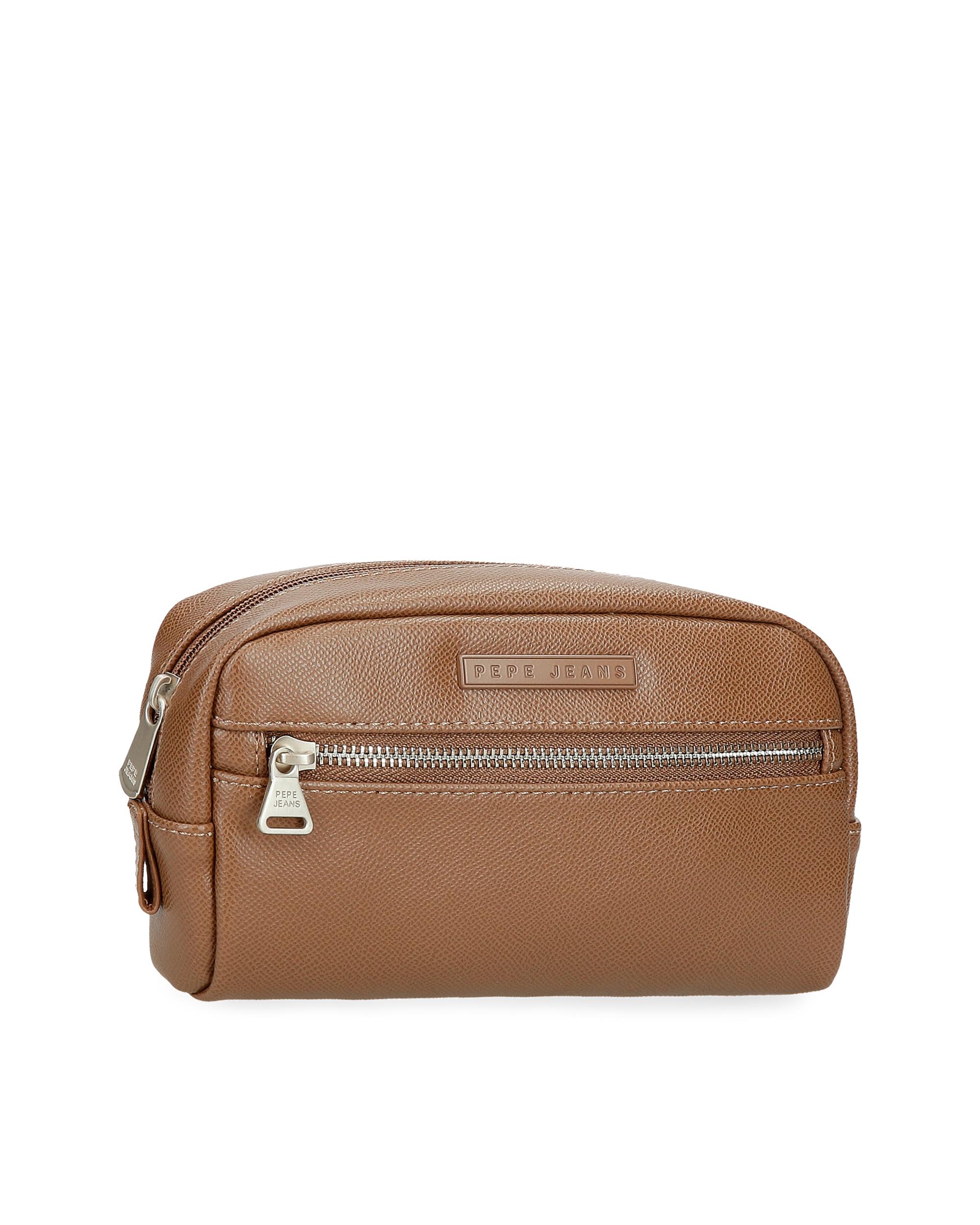 Necessaire Pequeno Elia com Bolso Frontal em Castanho Castanho-1