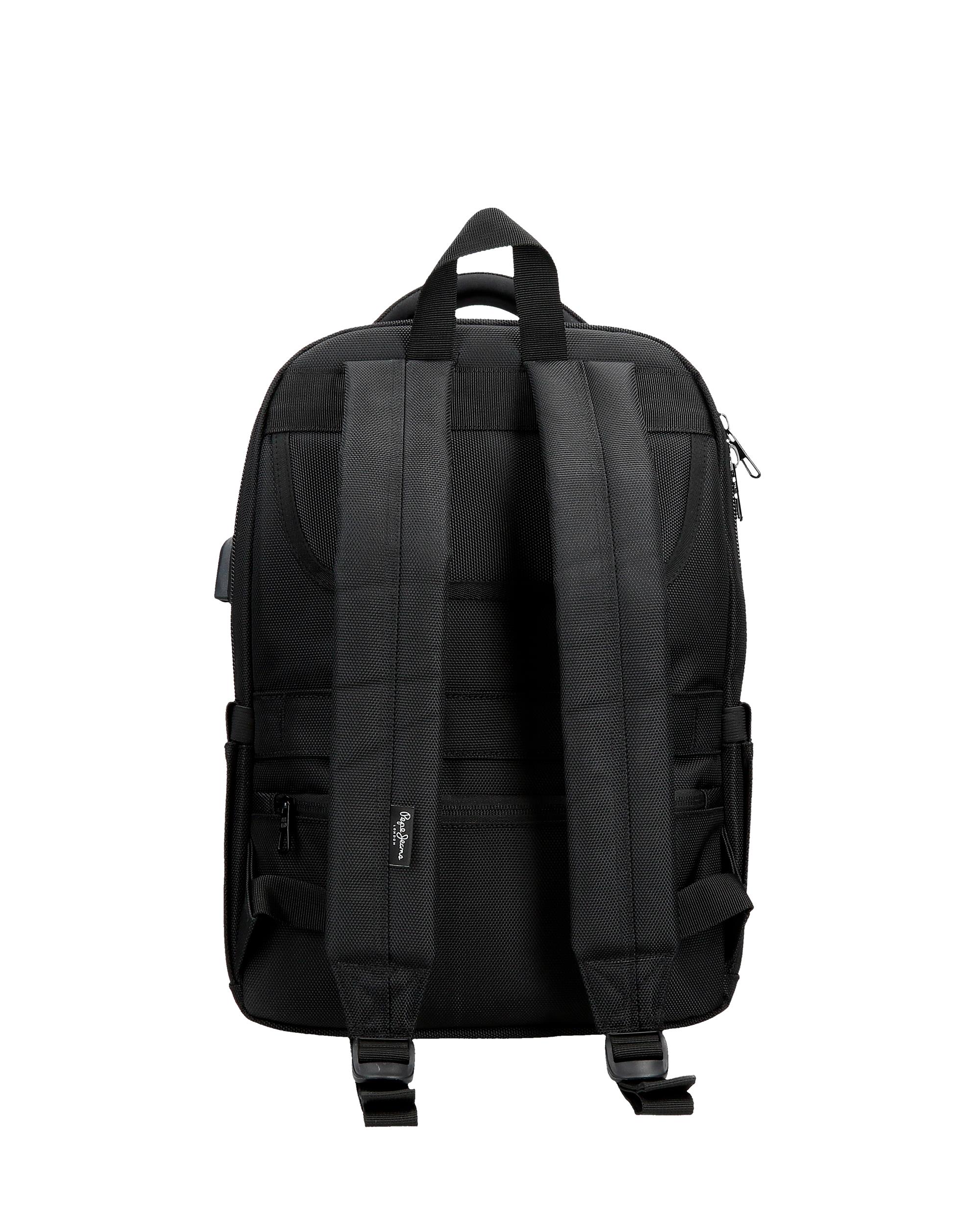 Mochila 15,6" Pepe Jeans Blackmore de Dois Compartimentos Adaptável Preto-3