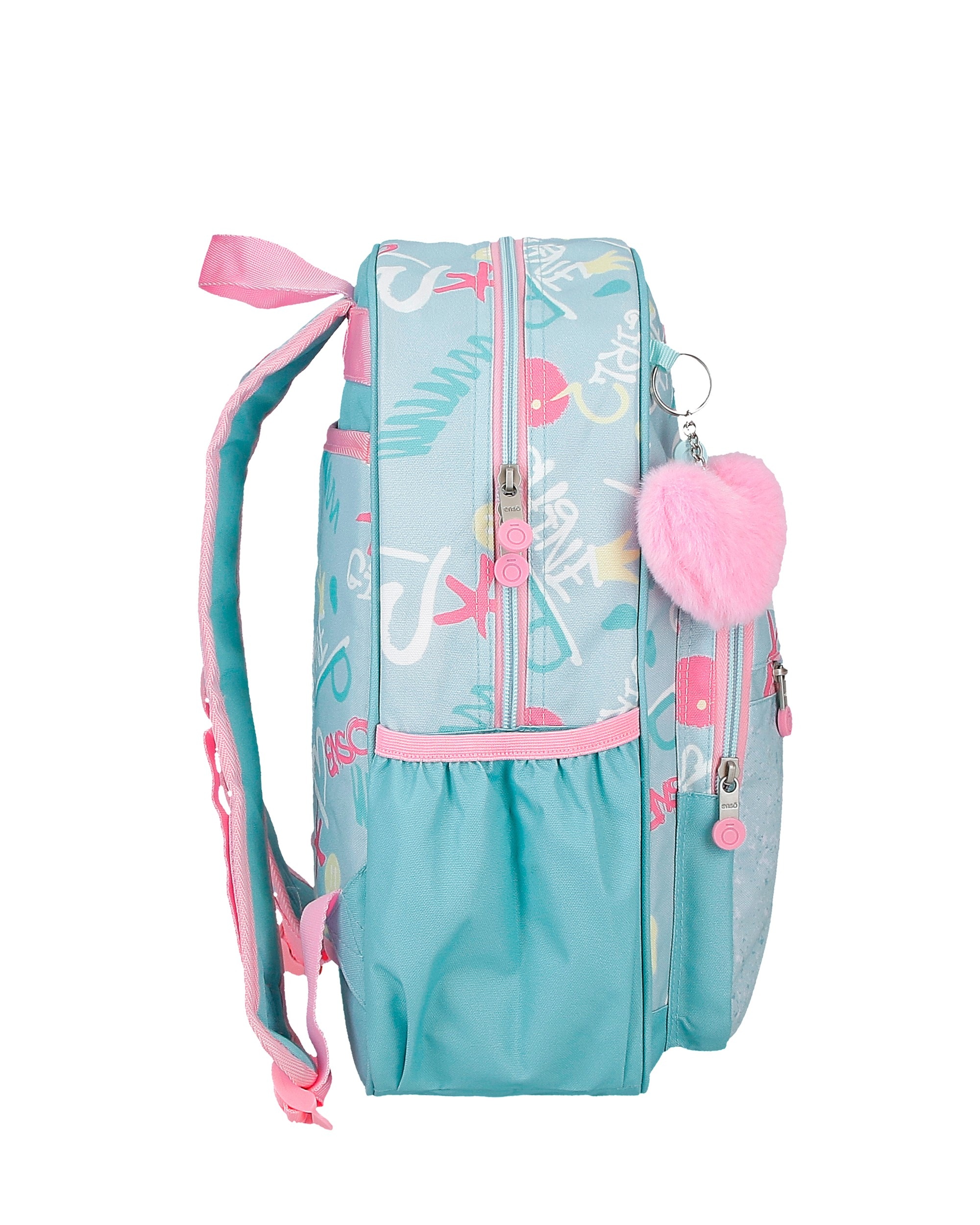 Mochila Escolar Little Urban Queen de 38cm com Bolsos Laterais Azul-2