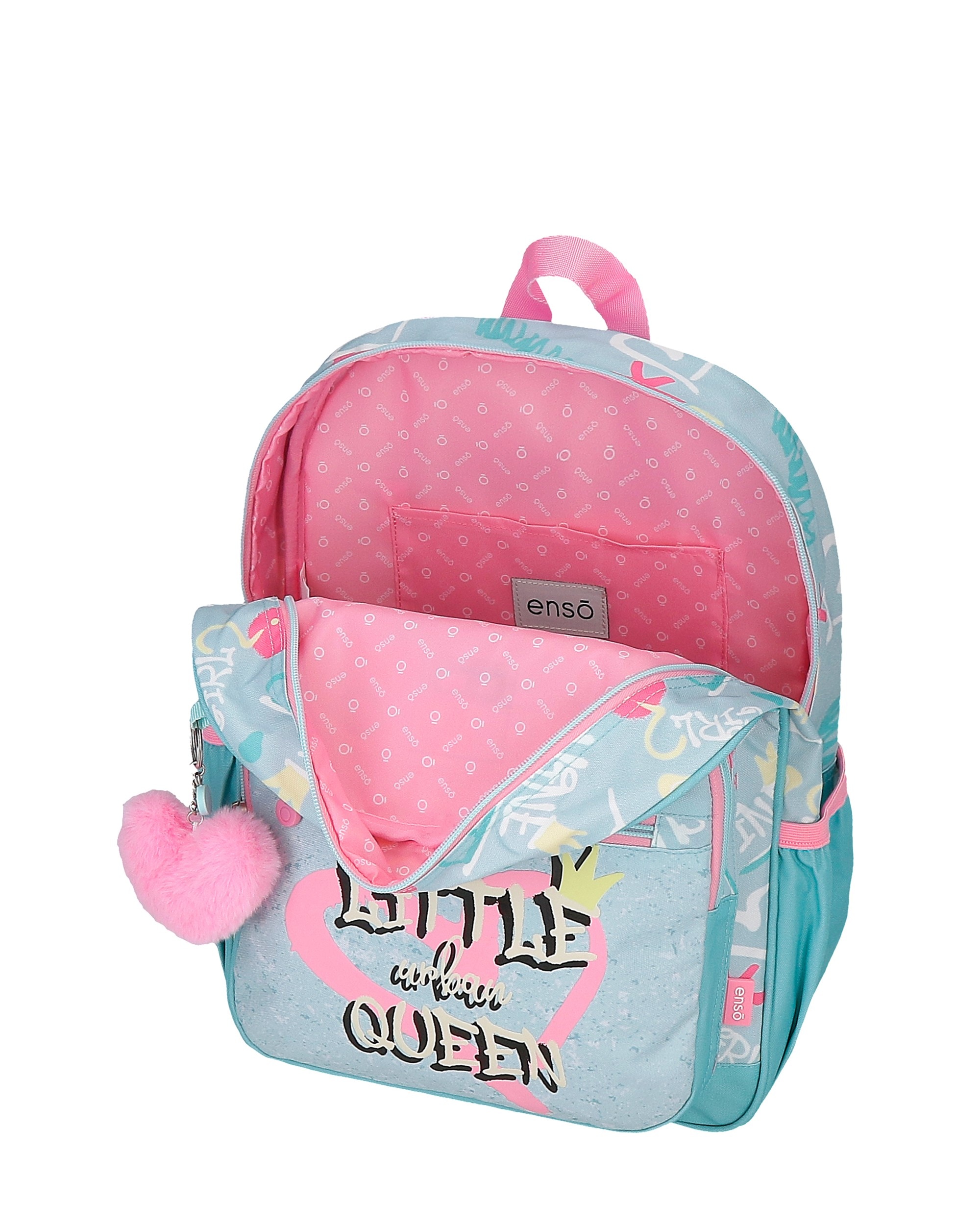 Mochila Escolar Little Urban Queen de 38cm com Bolsos Laterais Azul-4