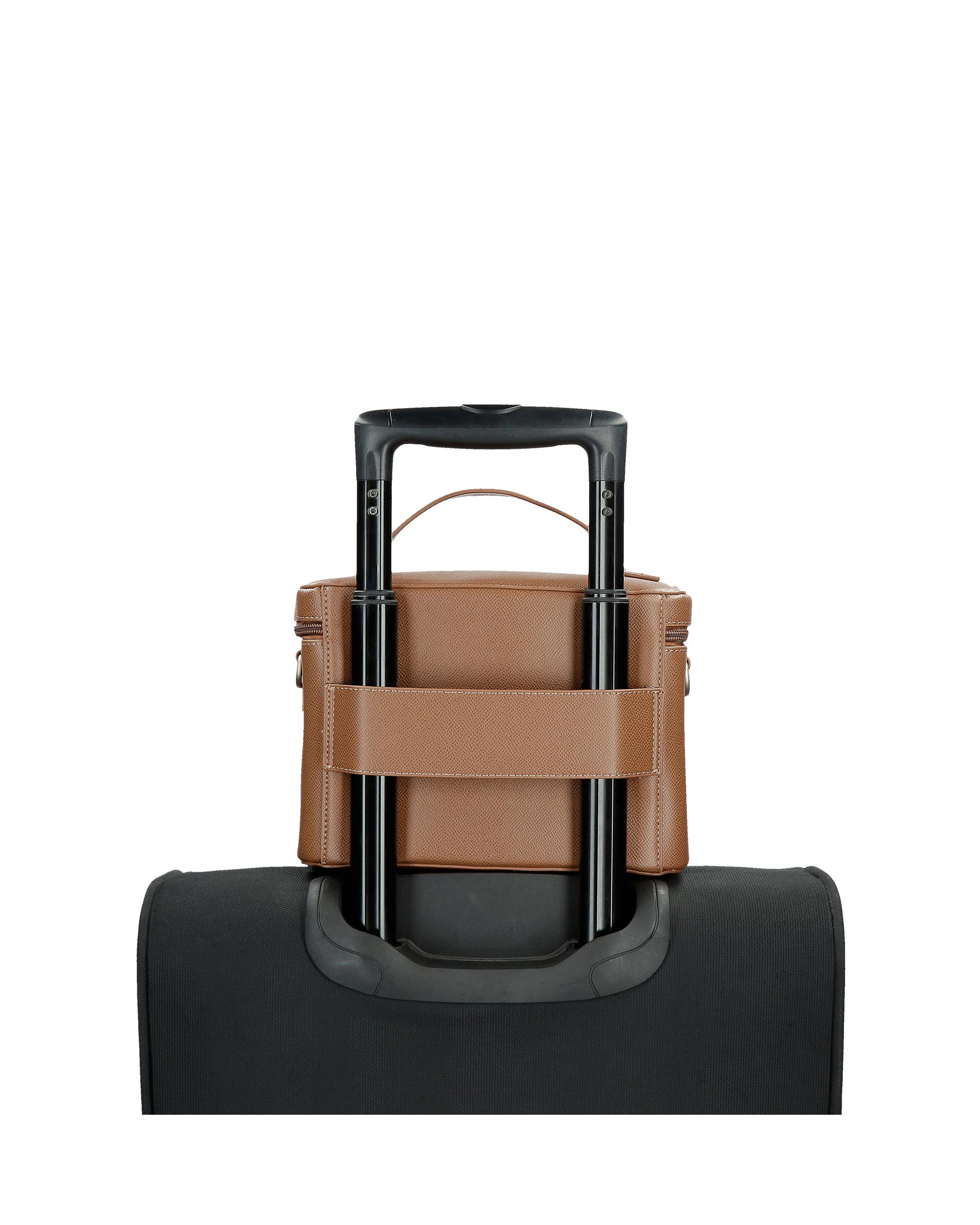 Necessaire Mala a Tiracolo Elia com Bolso Frontal em Castanho Castanho-5