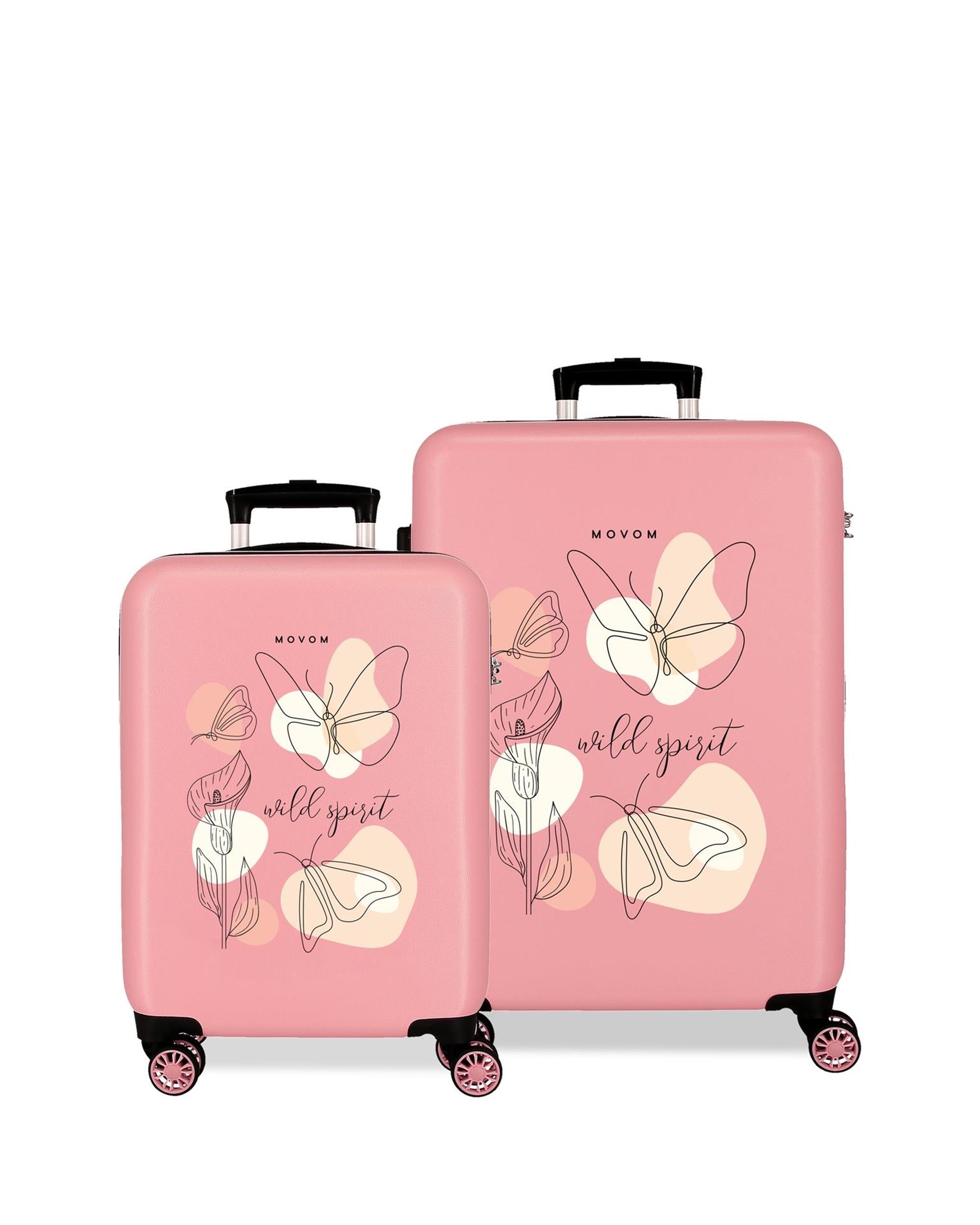 Conjunto de Malas (cabine e Média) Movom Luggage Rígidas com Capacidade de 91l Rosa-1