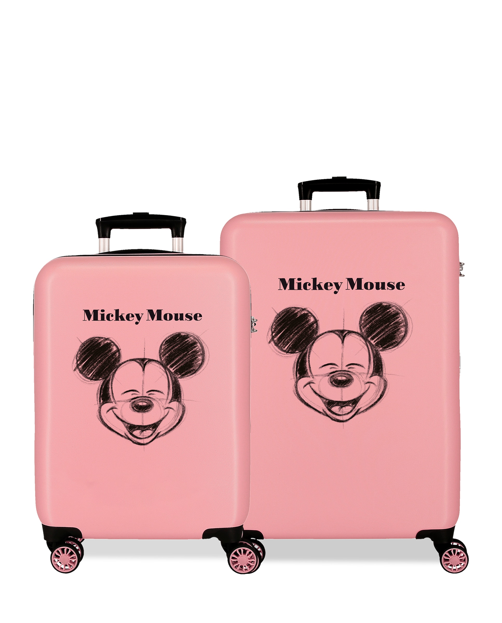 Conjunto de Malas (cabine e Média) Mickey Sketch Rígidas com Capacidade de 90l Rosa-1