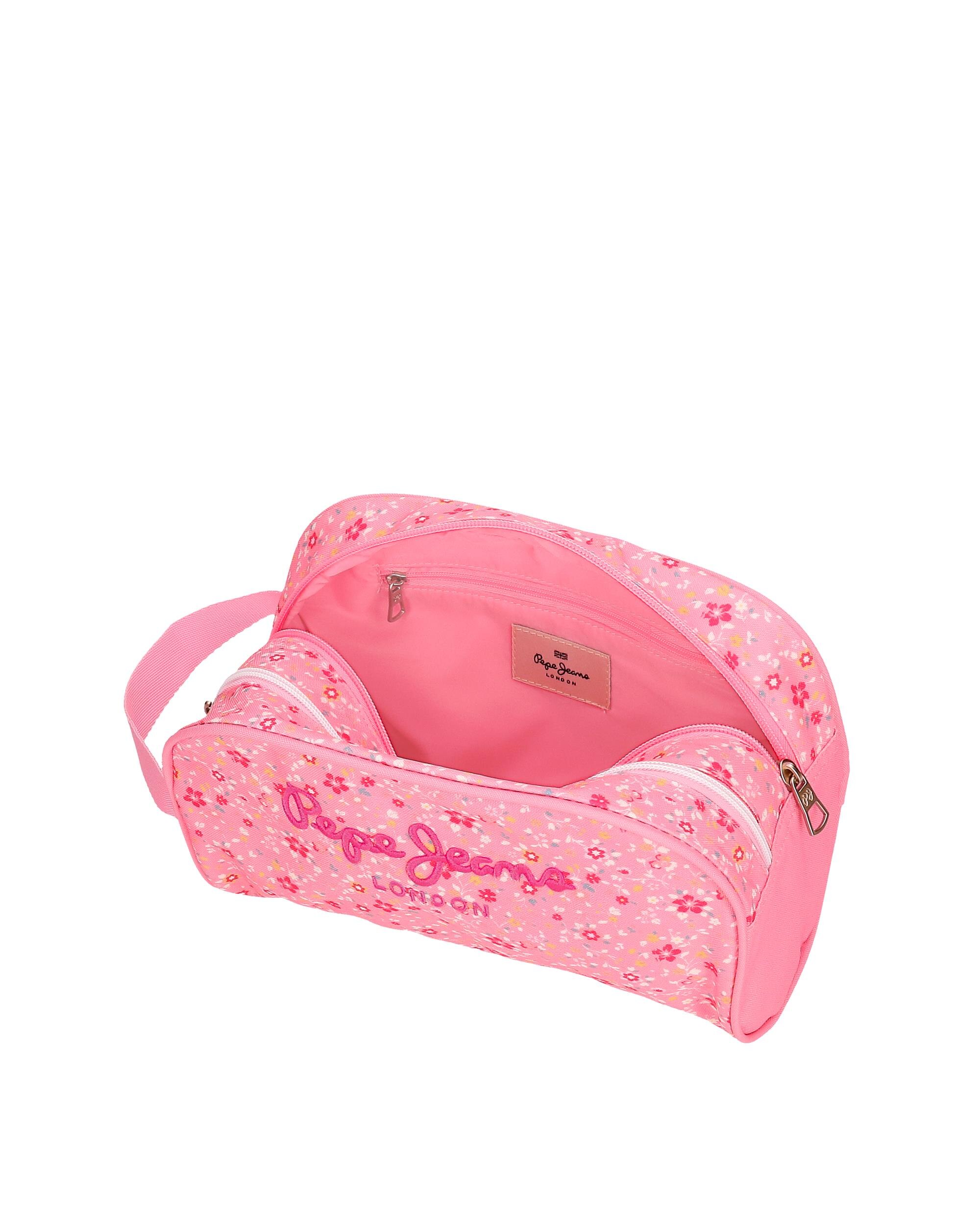 Necessaire Pepe Jeans Alenka de Dois Compartimentos com Alça Lateral em Rosa Rosa-4