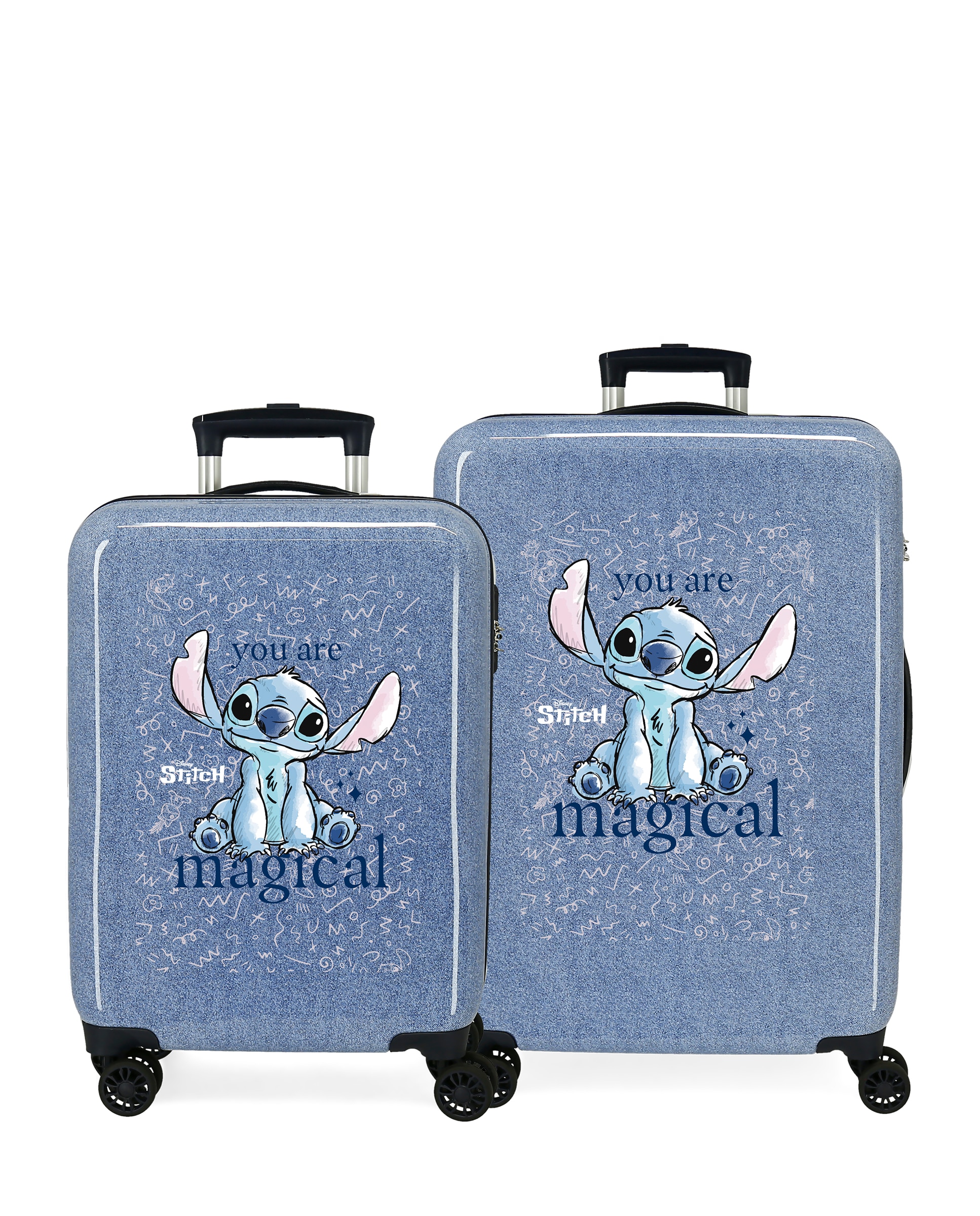 Conjunto de Malas (cabine e Média) Stitch You Are Magical Rígidas com Capacidade de 91l Azul-1