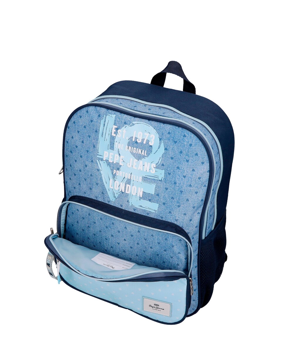 Mochila Escolar Noni Denim de Dois Compartimentos 40 Cm em Azul Azul-5