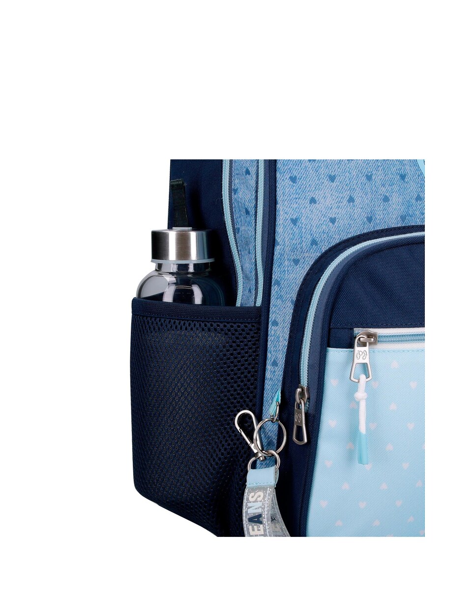 Mochila Escolar Noni Denim de Dois Compartimentos 40 Cm em Azul Azul-6