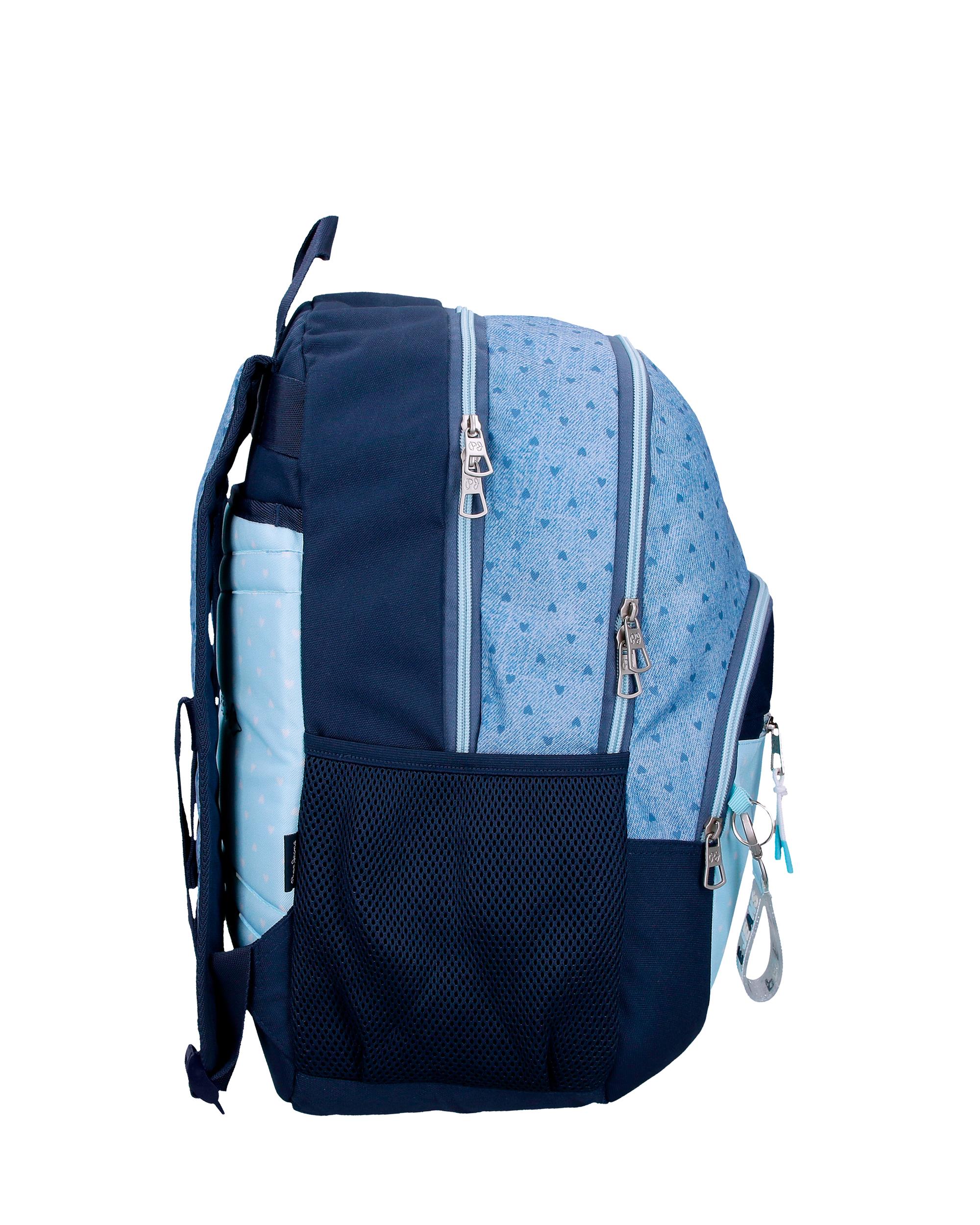 Mochila Escolar Noni Denim 46cm Dois Compartimentos em Azul-claro Azul-2