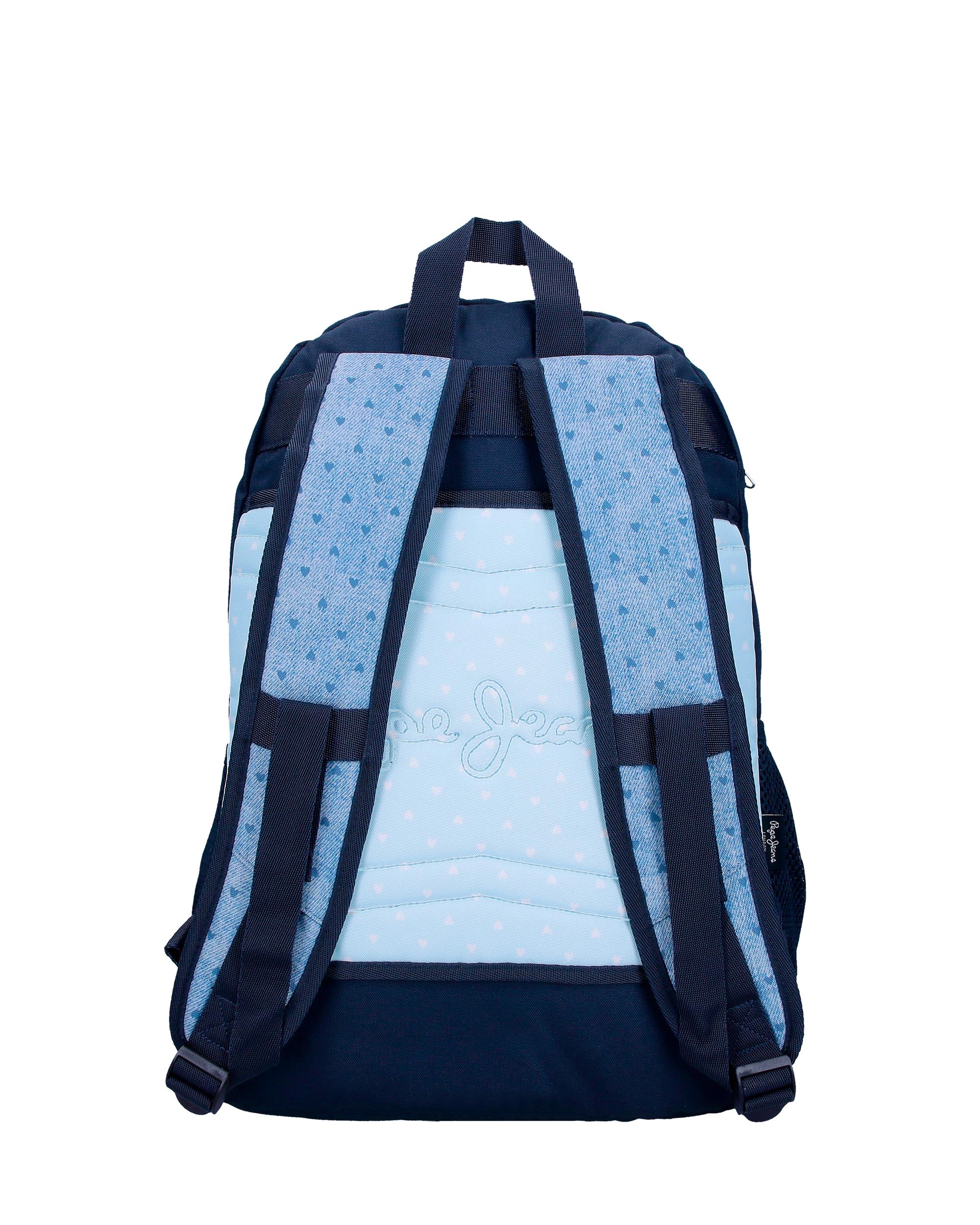 Mochila Escolar Noni Denim 46cm Dois Compartimentos em Azul-claro Azul-3