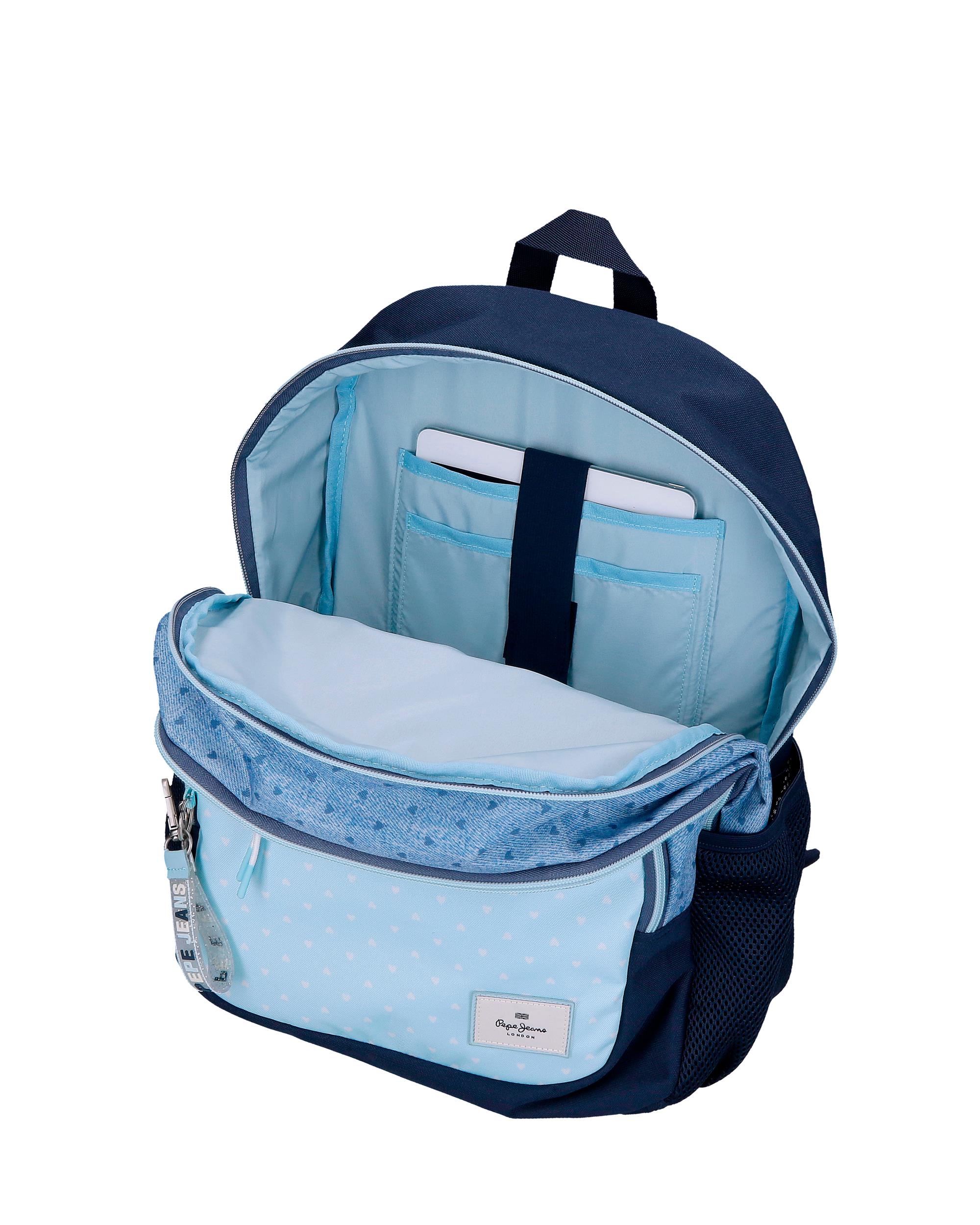 Mochila Escolar Noni Denim 46cm Dois Compartimentos em Azul-claro Azul-4