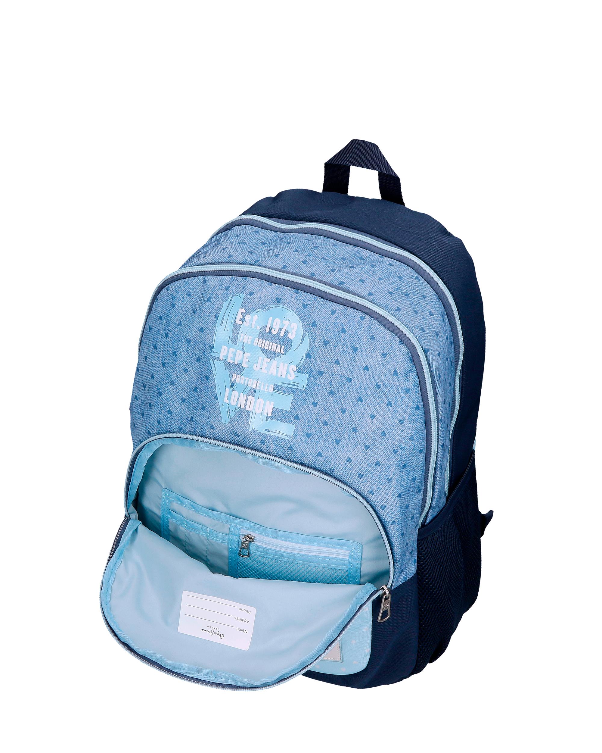 Mochila Escolar Noni Denim 46cm Dois Compartimentos em Azul-claro Azul-5
