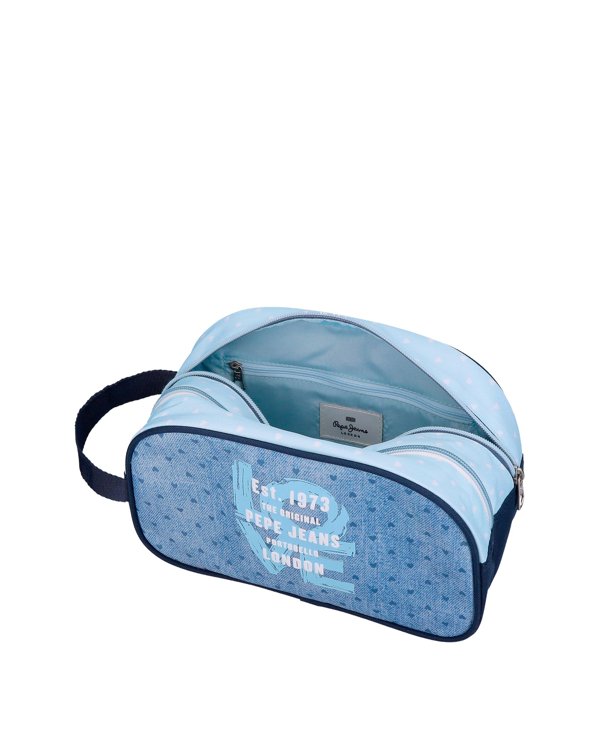 Necessaire Pepe Jeans Noni Denim com Dois Compartimentos e Alça Lateral Azul-4