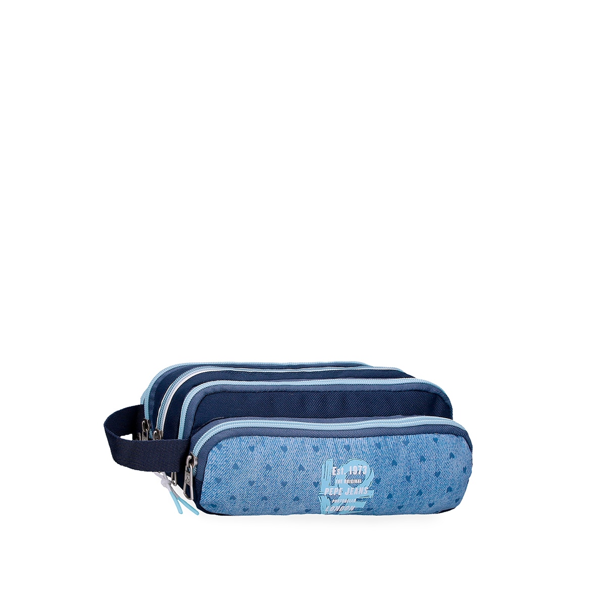 Imagem 0 de Estojo Noni Denim Cinco Compartimentos e Alça para Pendurar em Azul