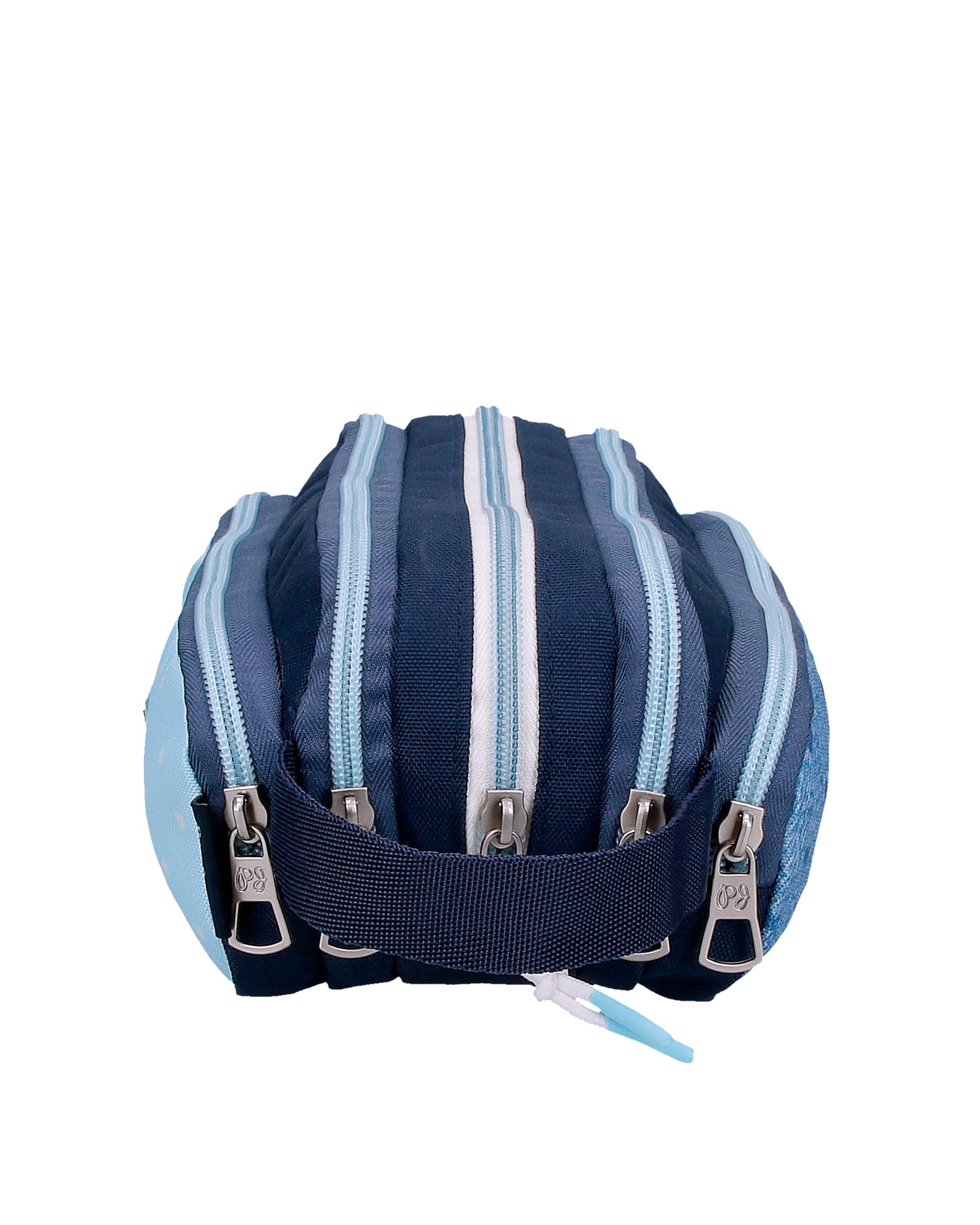 Estojo Noni Denim Cinco Compartimentos e Alça para Pendurar em Azul Azul-2