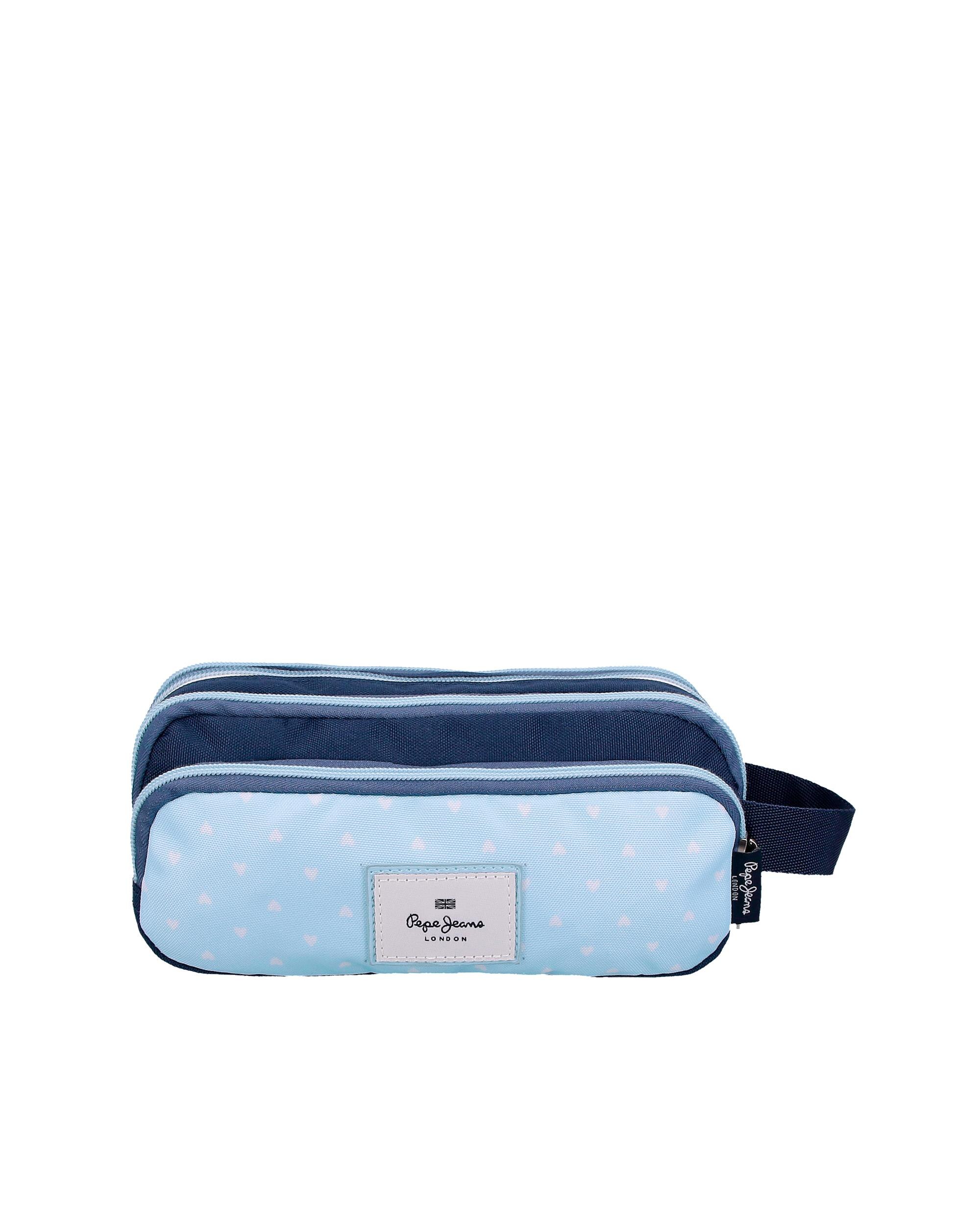 Estojo Noni Denim Cinco Compartimentos e Alça para Pendurar em Azul Azul-3