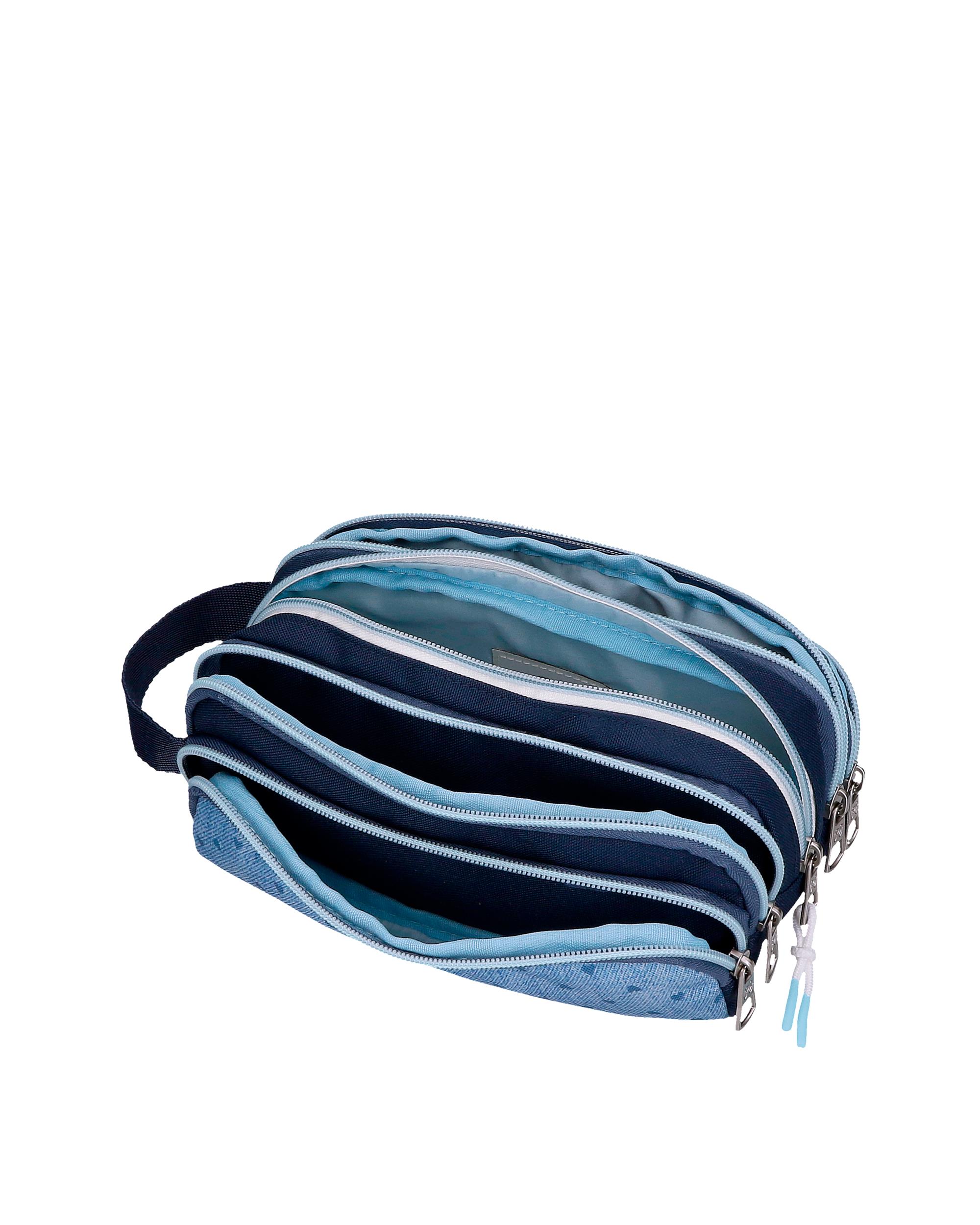 Estojo Noni Denim Cinco Compartimentos e Alça para Pendurar em Azul Azul-4