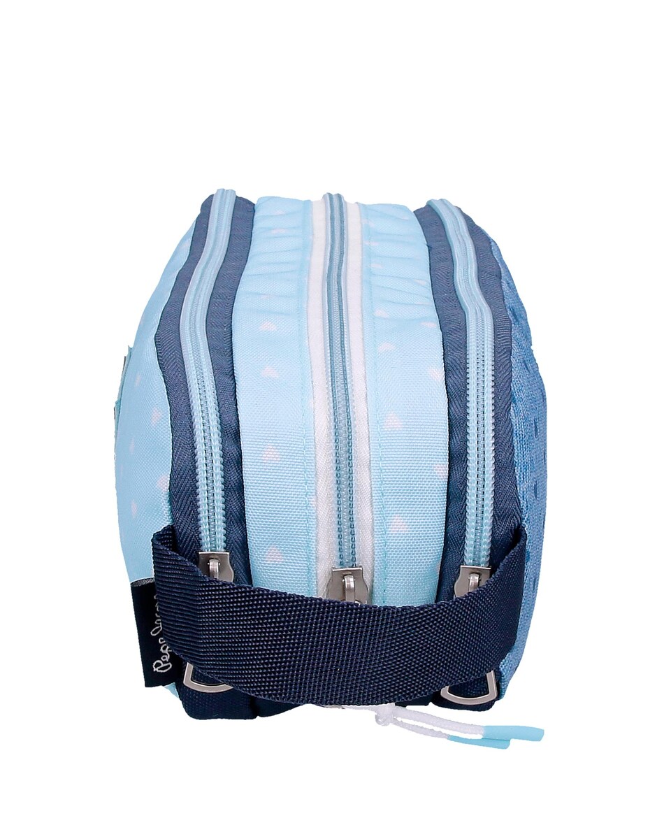 Estojo Noni Denim Triplo Compartimento e Alça Lateral em Azul Azul-2