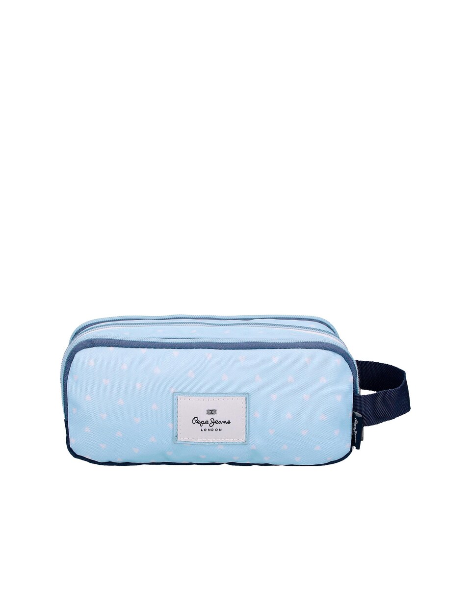 Estojo Noni Denim Triplo Compartimento e Alça Lateral em Azul Azul-3