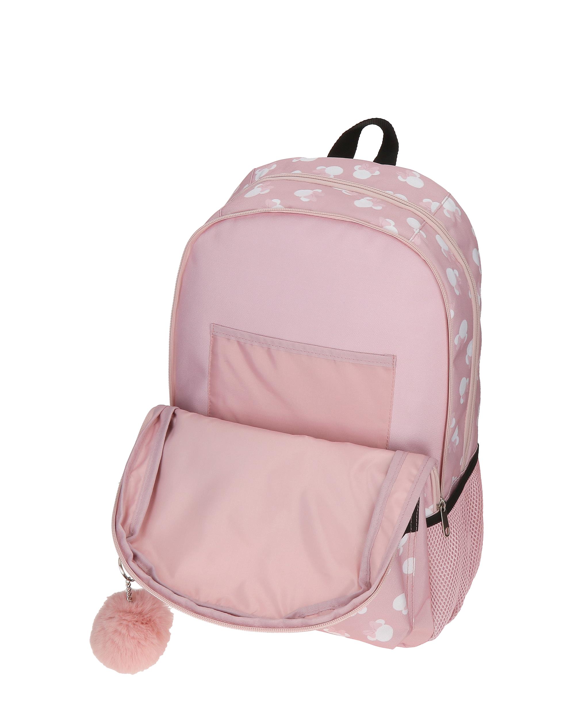Mochila Disney Minnie Heads de Dois Compartimentos 44cm Rosa-5