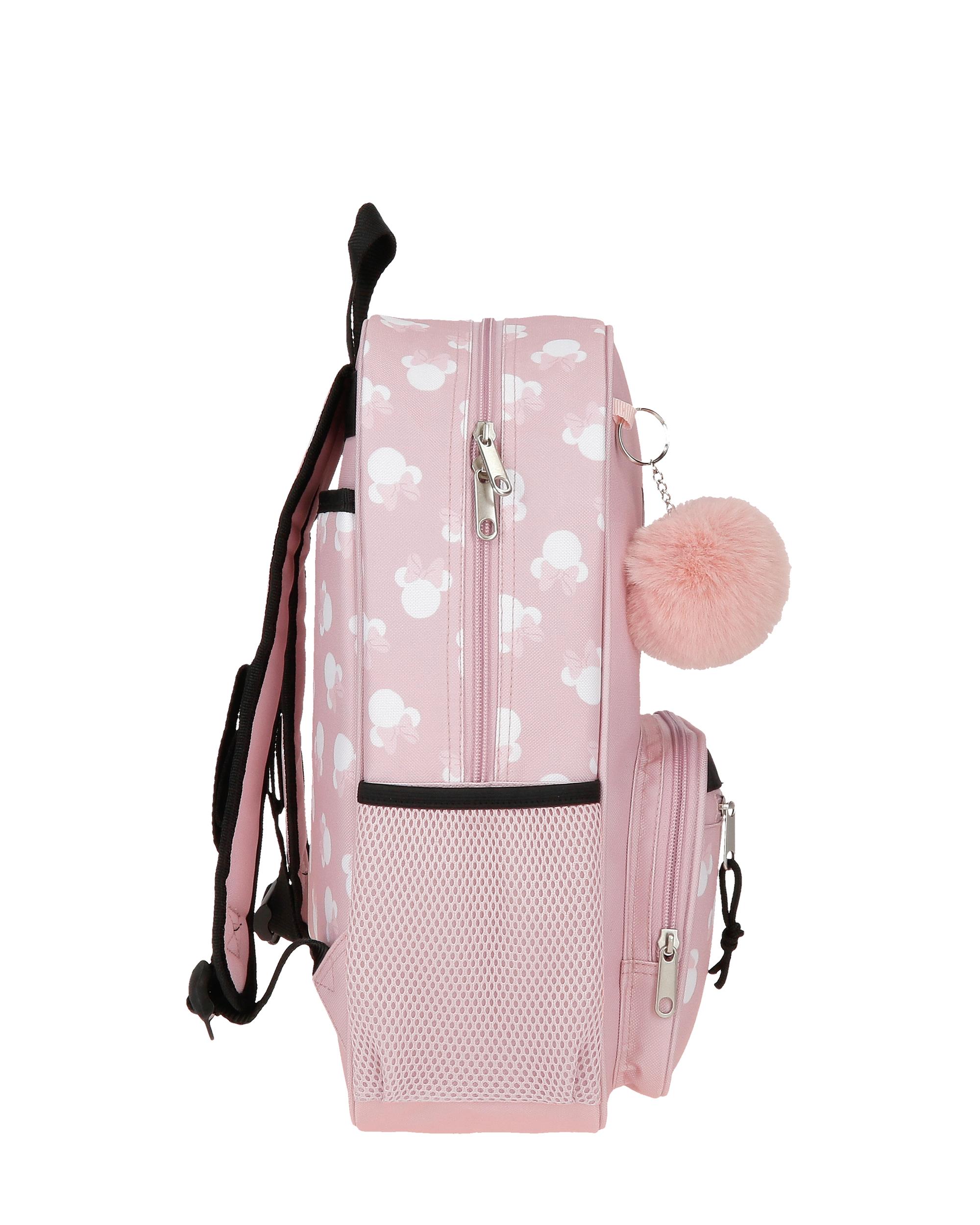 Mochila Escolar Minnie Heads 38cm Adaptável a Carro Rosa-2