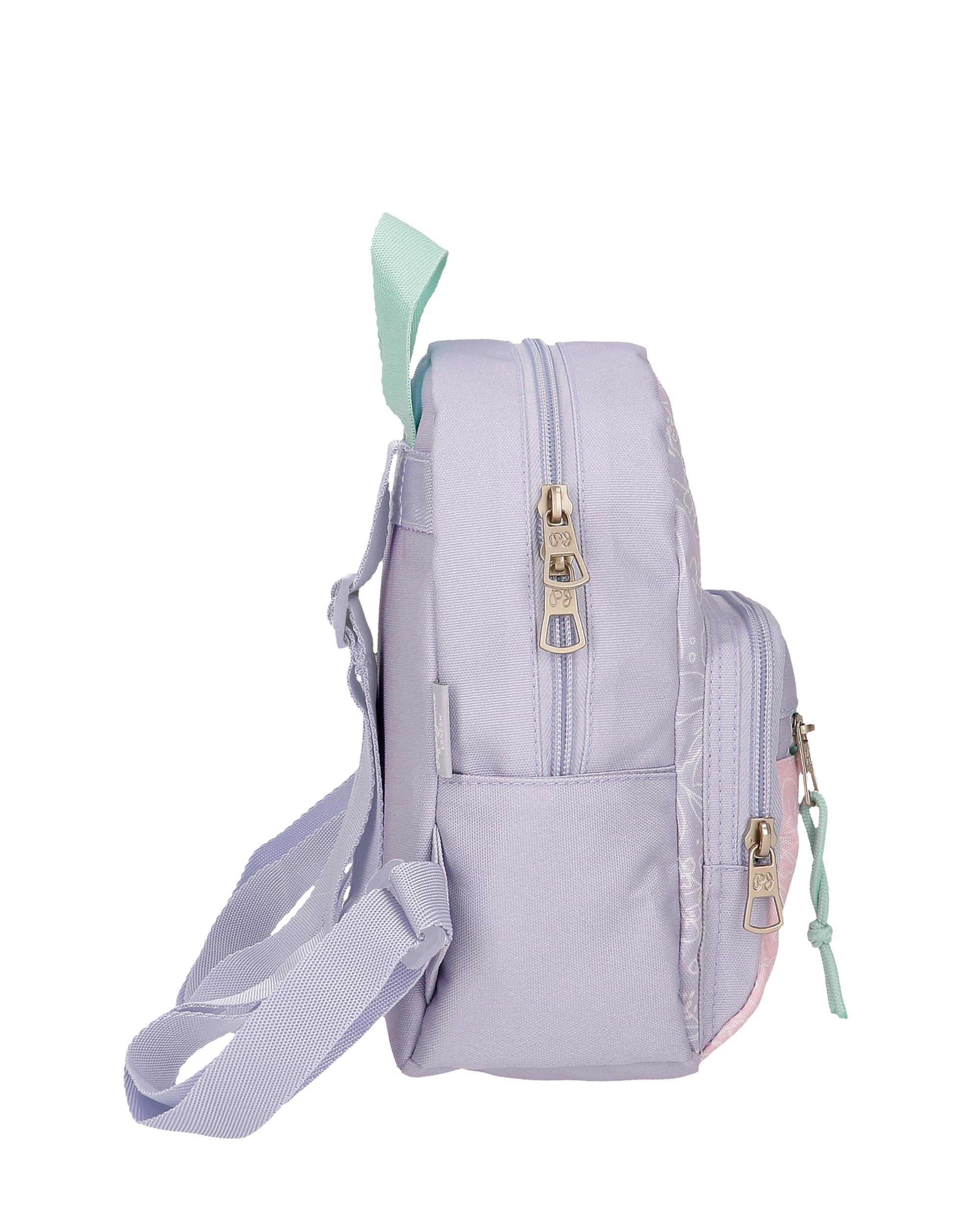 Mochila Escolar Renata com Bolso Frontal e Porta-chaves Decorativo Roxo-2