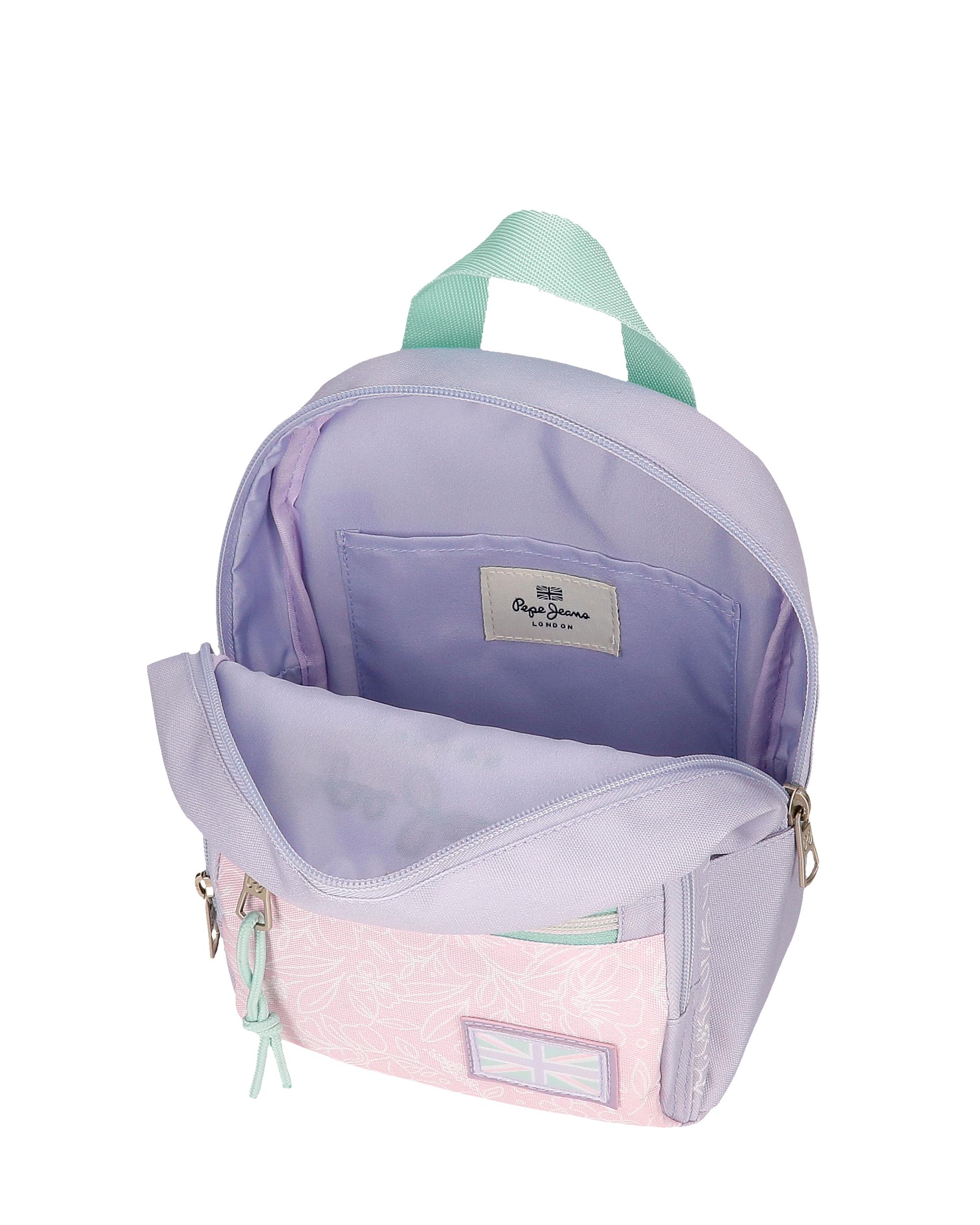 Mochila Escolar Renata com Bolso Frontal e Porta-chaves Decorativo Roxo-4