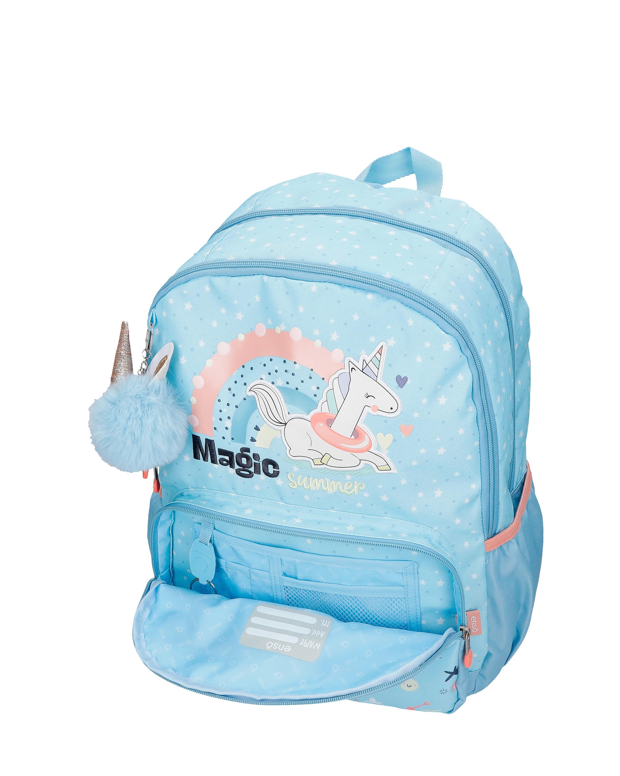 Mochila Magic Summer de 38 Cm com Duplo Compartimento Azul-5