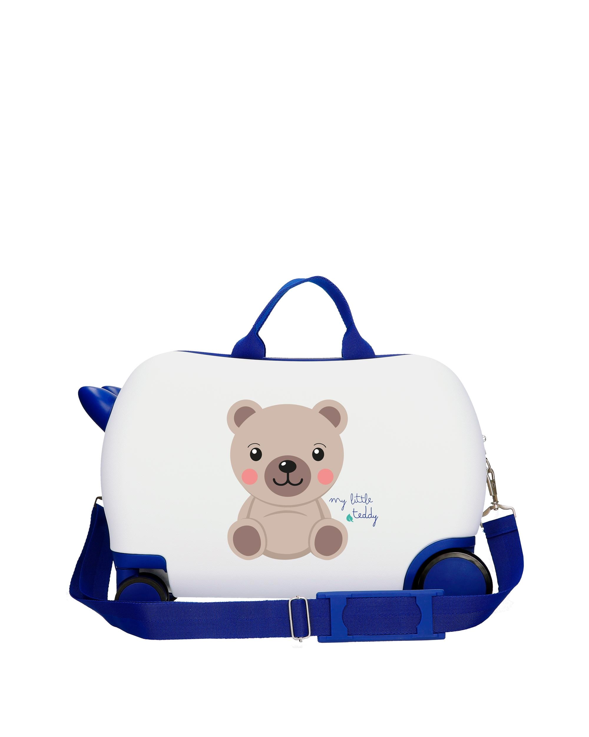 Mala Infantil 2 Rodas Multidirecionais Movom Happy Pets Little Teddy com Capacidade de 28l Branco / Azul-3