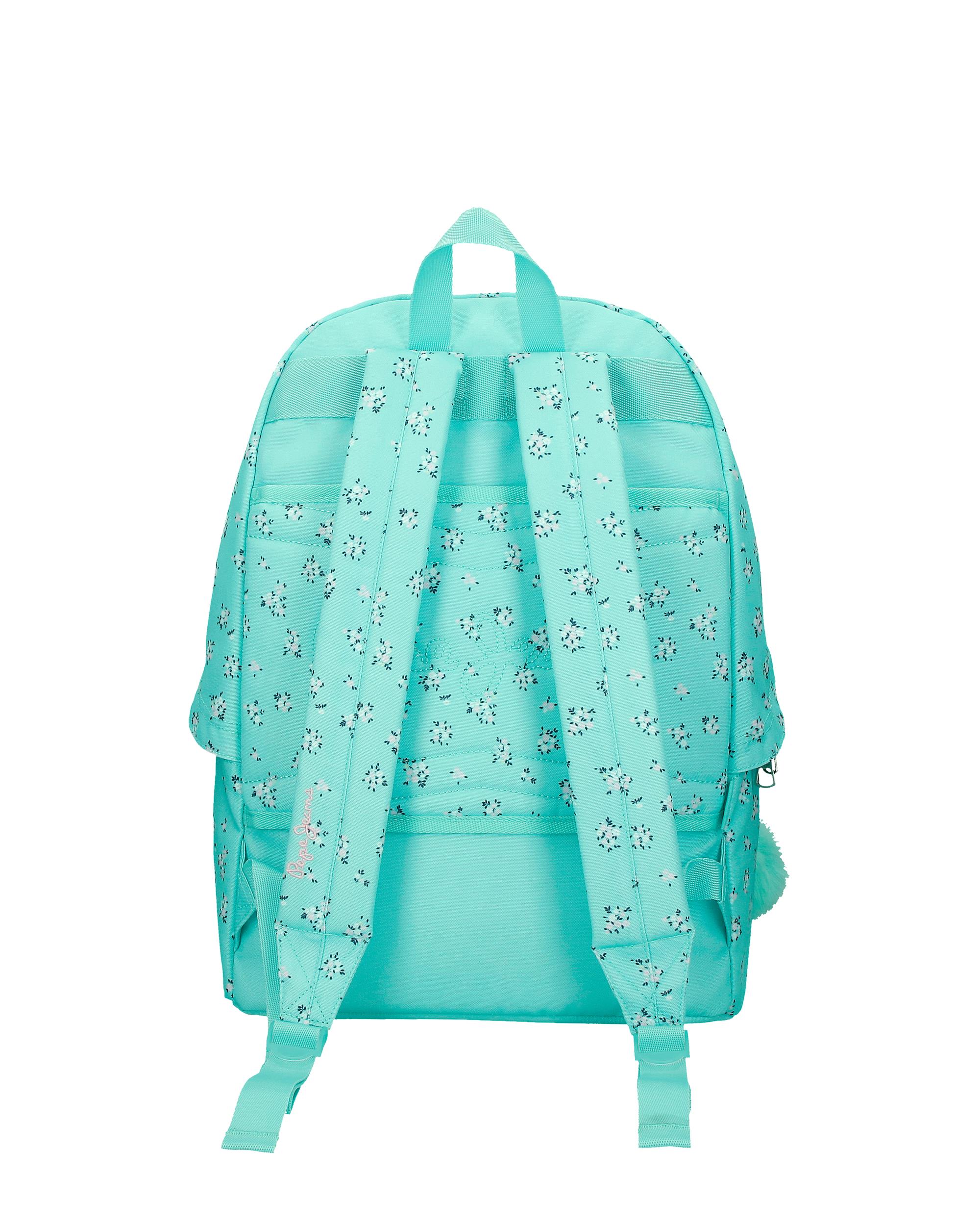 Mochila Escolar Pepe Jeans Nora 44cm com Pompom Decorativo Azul-3