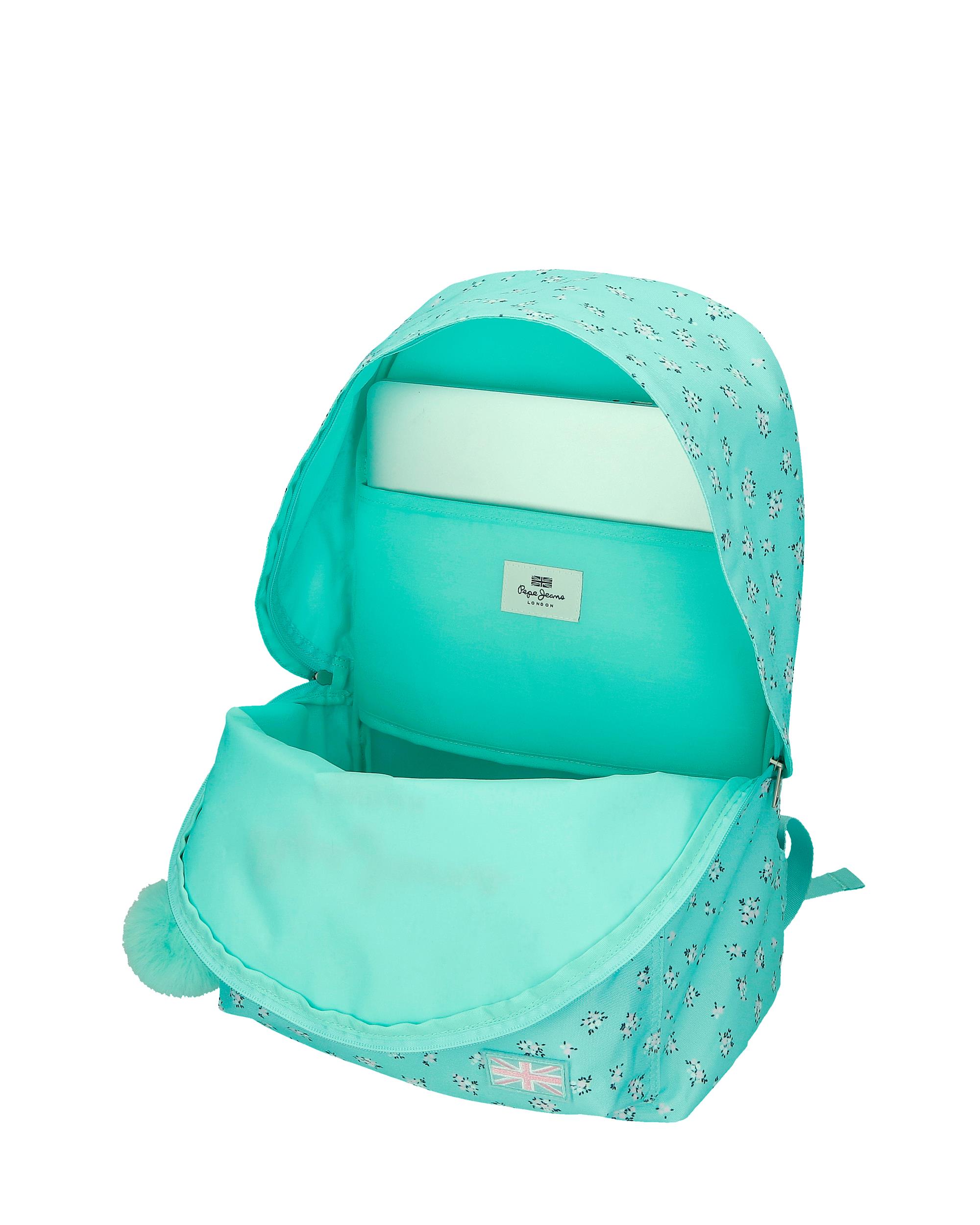 Mochila Escolar Pepe Jeans Nora 44cm com Pompom Decorativo Azul-4