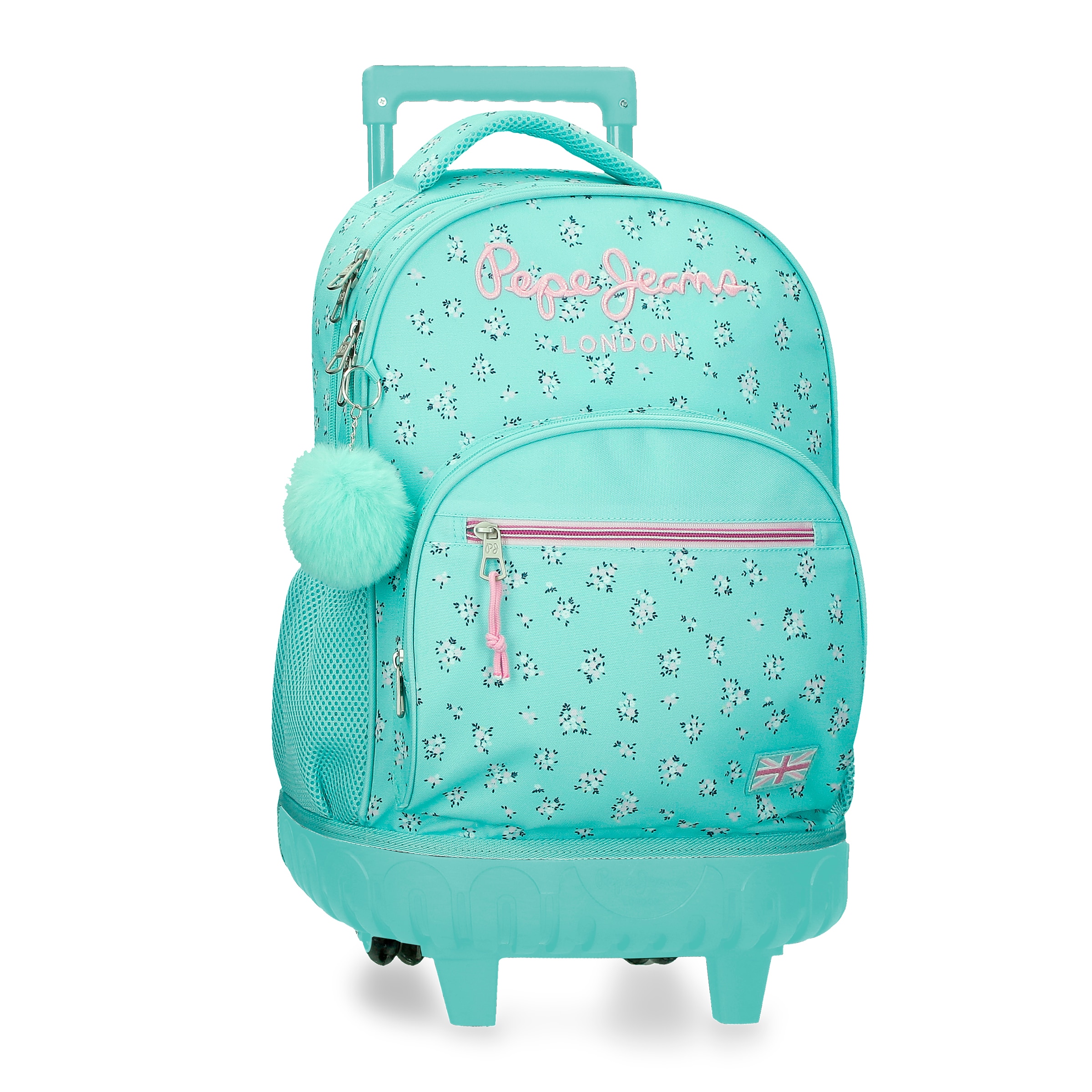 Imagem 0 de Mochila com Rodas Pepe Jeans Nora de Dois Bolsos Laterais e Pompom Decorativo