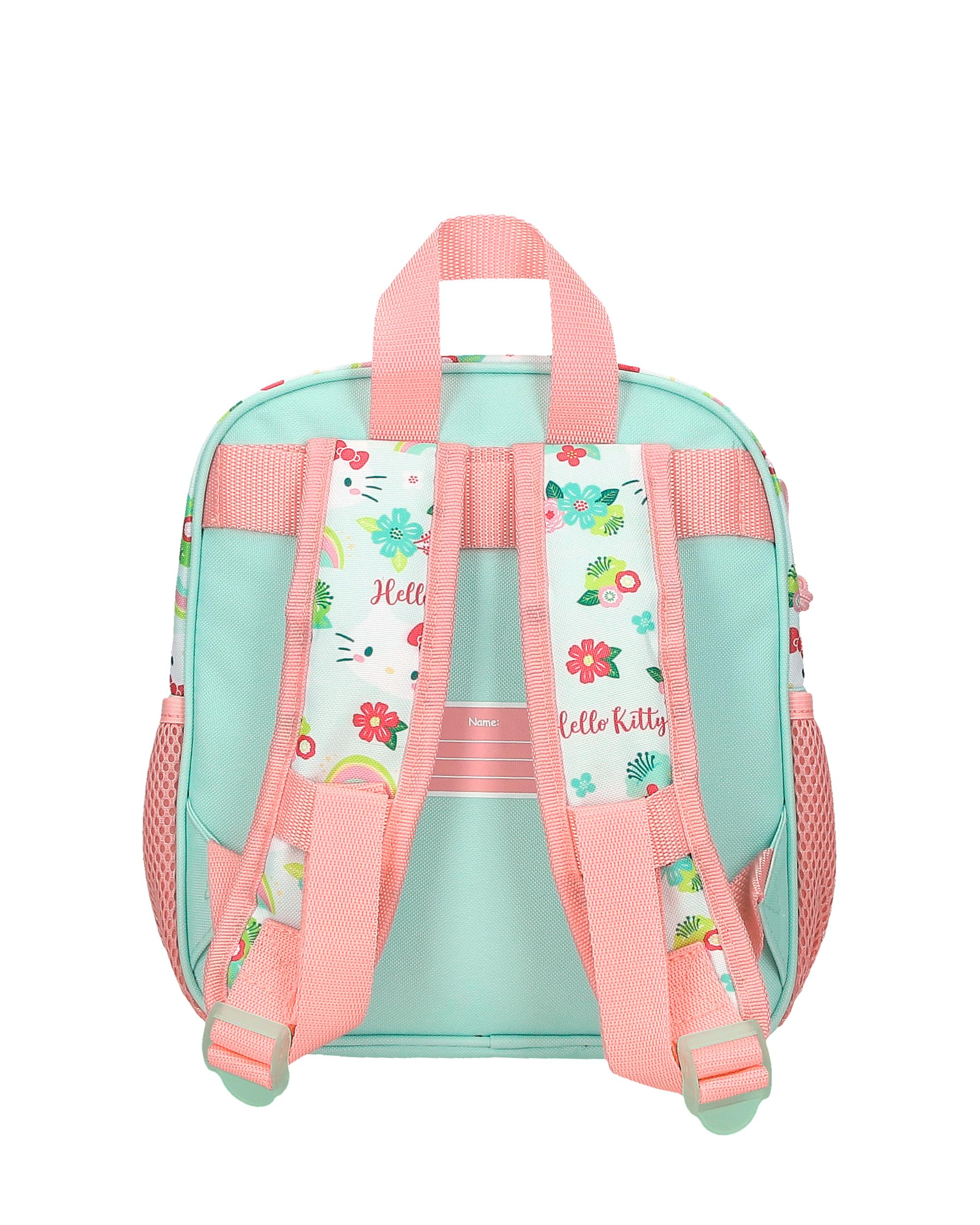 Mochila Pré-escolar Hello Kitty Floral Kitty 25cm Adaptável a Carro Verde-3