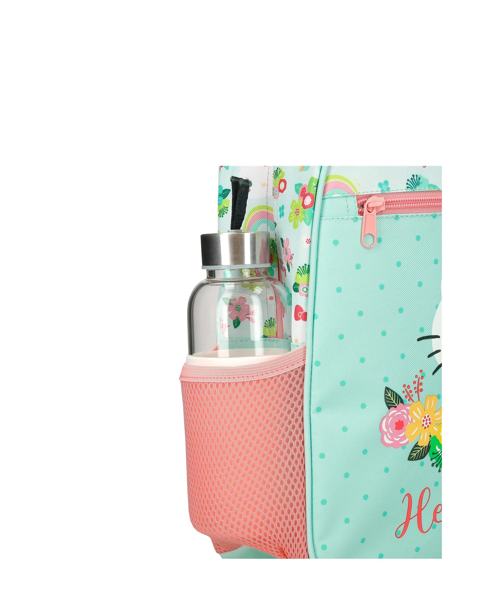Mochila Pré-escolar Hello Kitty Floral Kitty 25cm Adaptável a Carro Verde-6