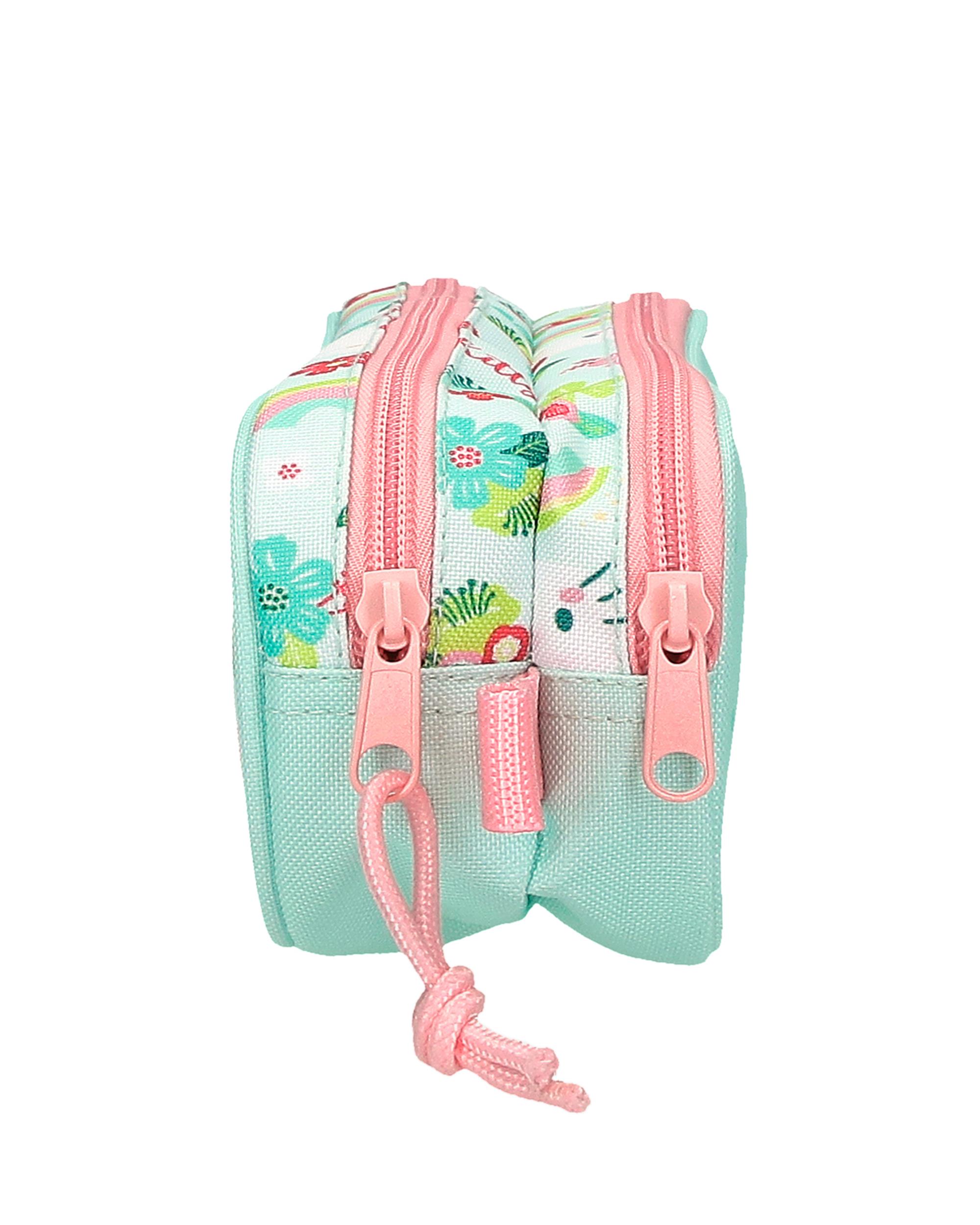 Estojo Dois Compartimentos Hello Kitty Floral Kitty Verde-2