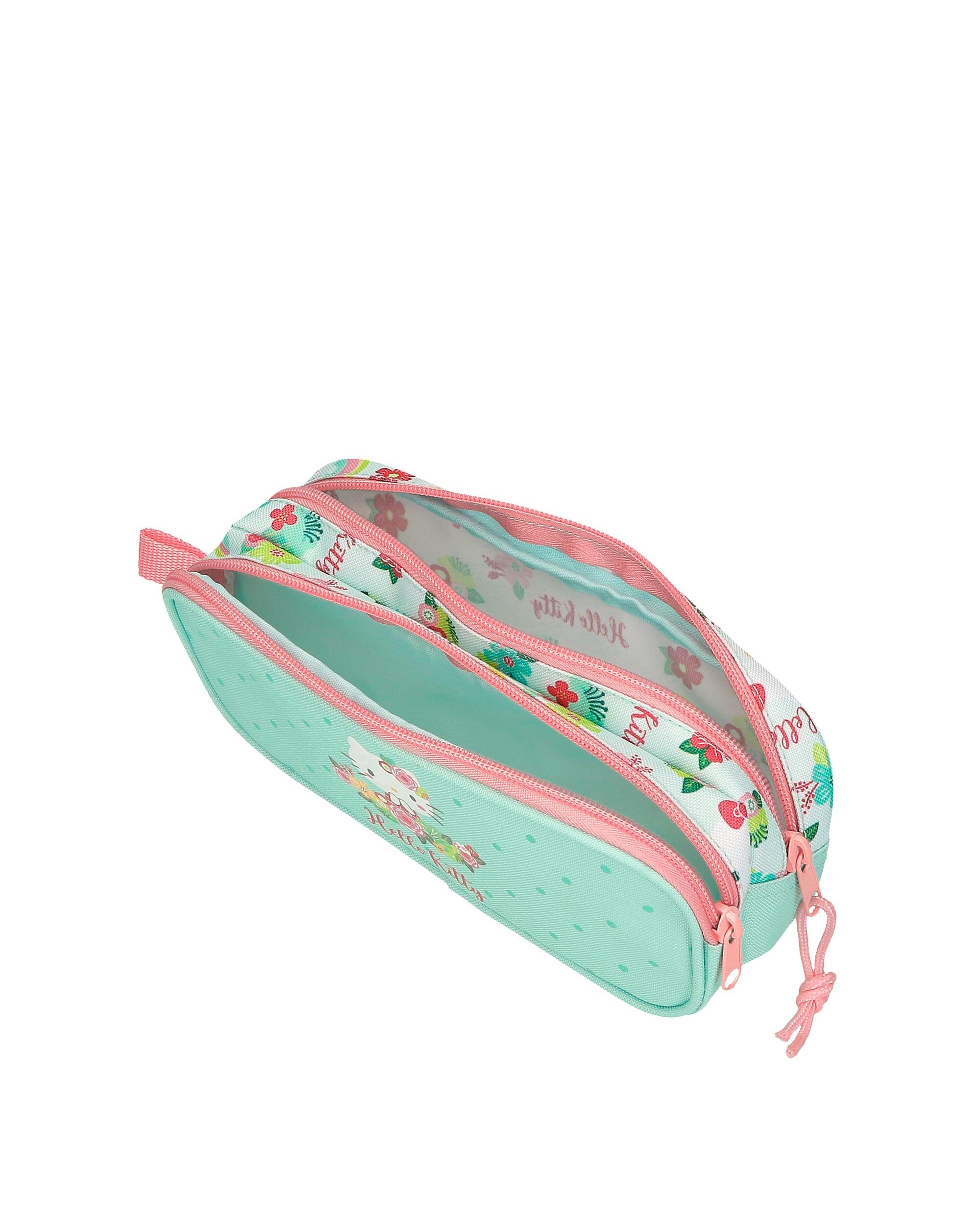 Estojo Dois Compartimentos Hello Kitty Floral Kitty Verde-4