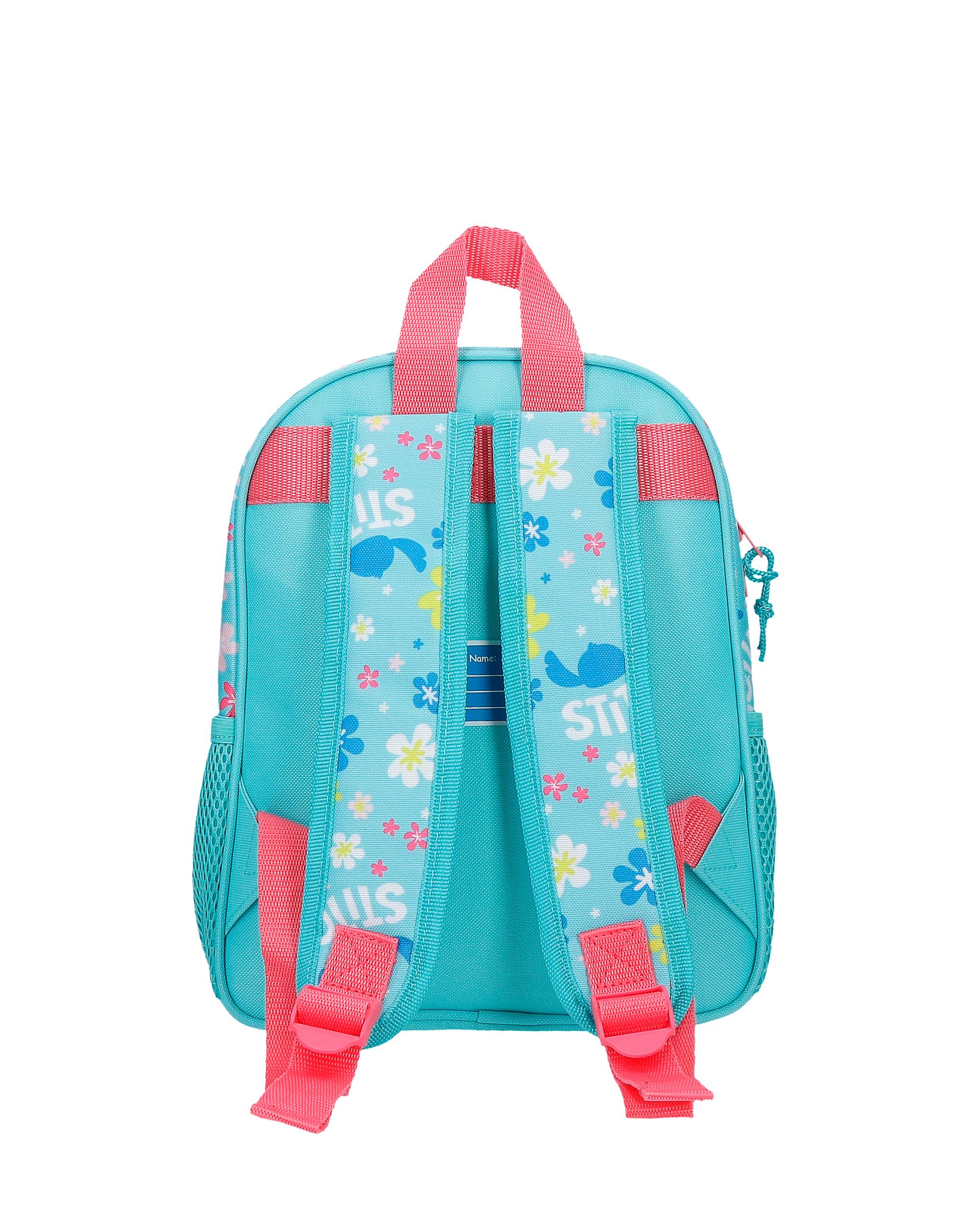 Mochila Aloha Stitch 28cm com Bolso Frontal e Pompom Decorativo Azul-3