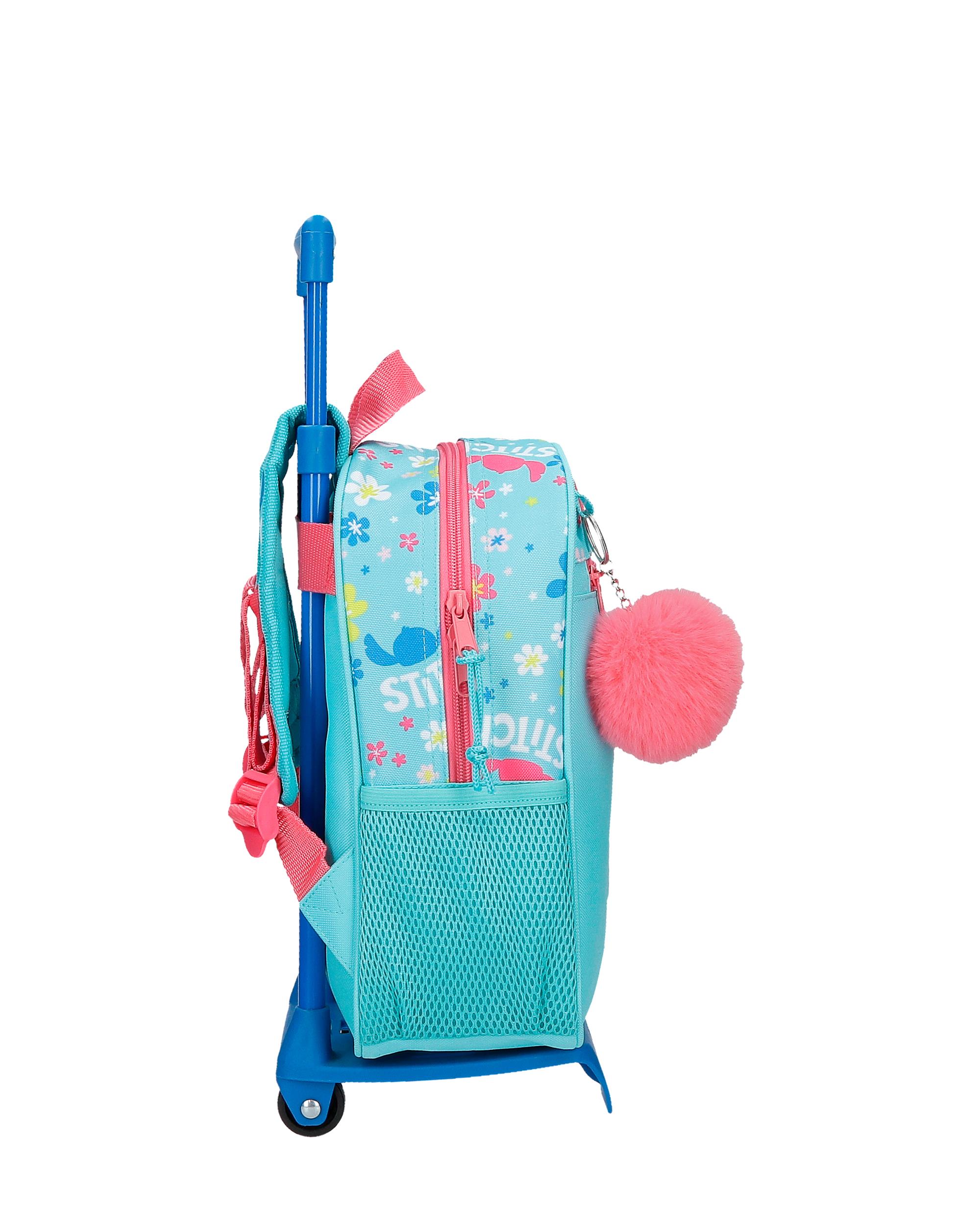 Mochila Aloha Stitch 28cm com Carrinho Azul-2