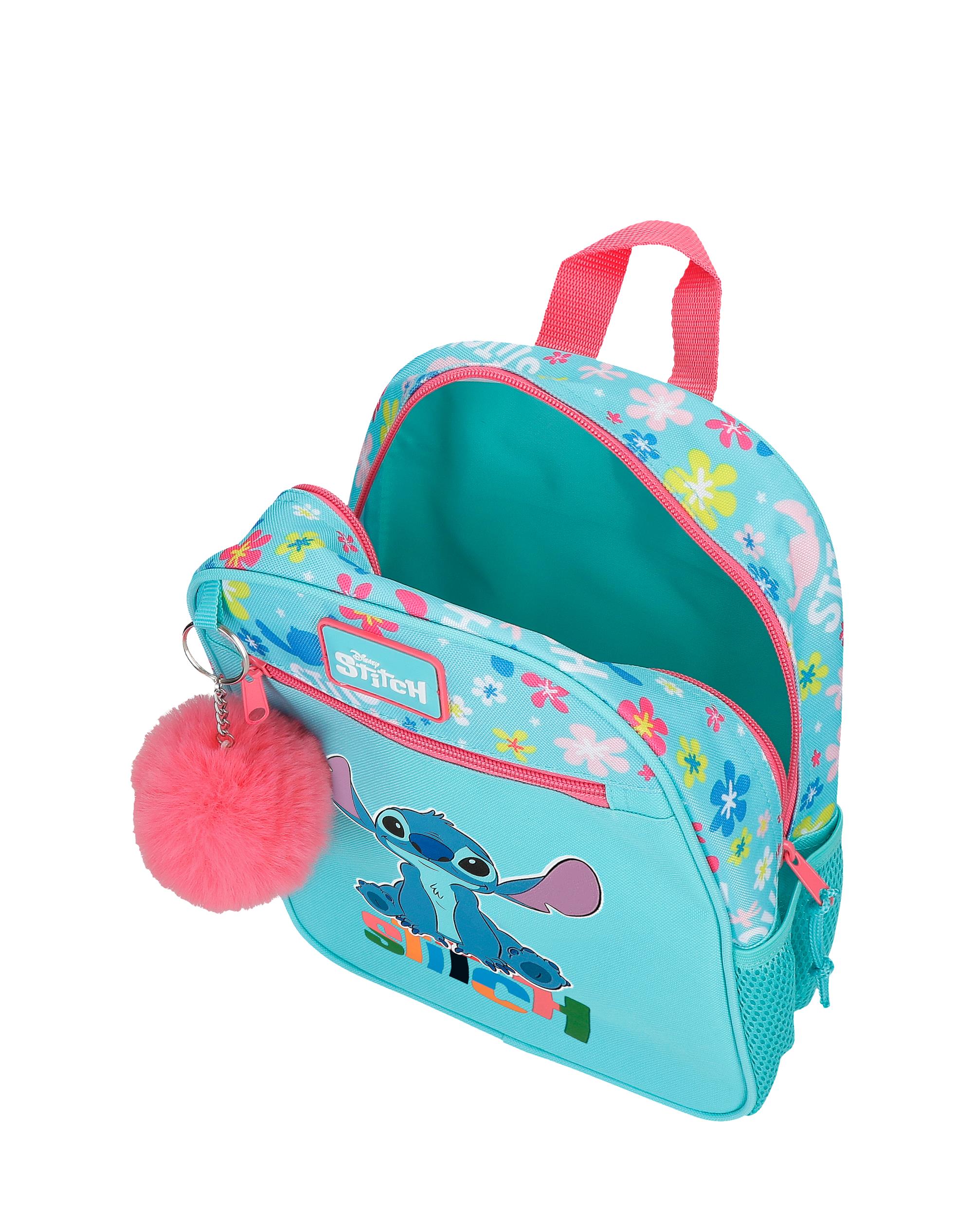 Mochila Aloha Stitch 28cm com Carrinho Azul-4