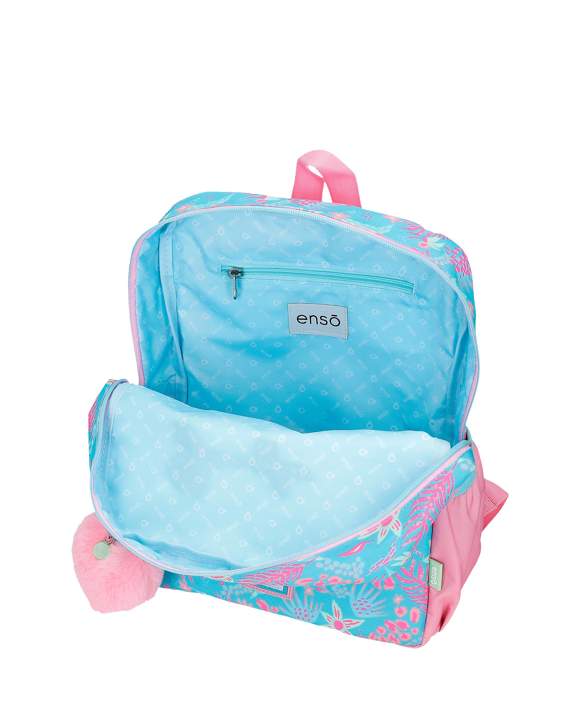 Mochila Escolar Enso Jungle Mood de 32cm Adaptável com Bolsos Frontais Azul-4