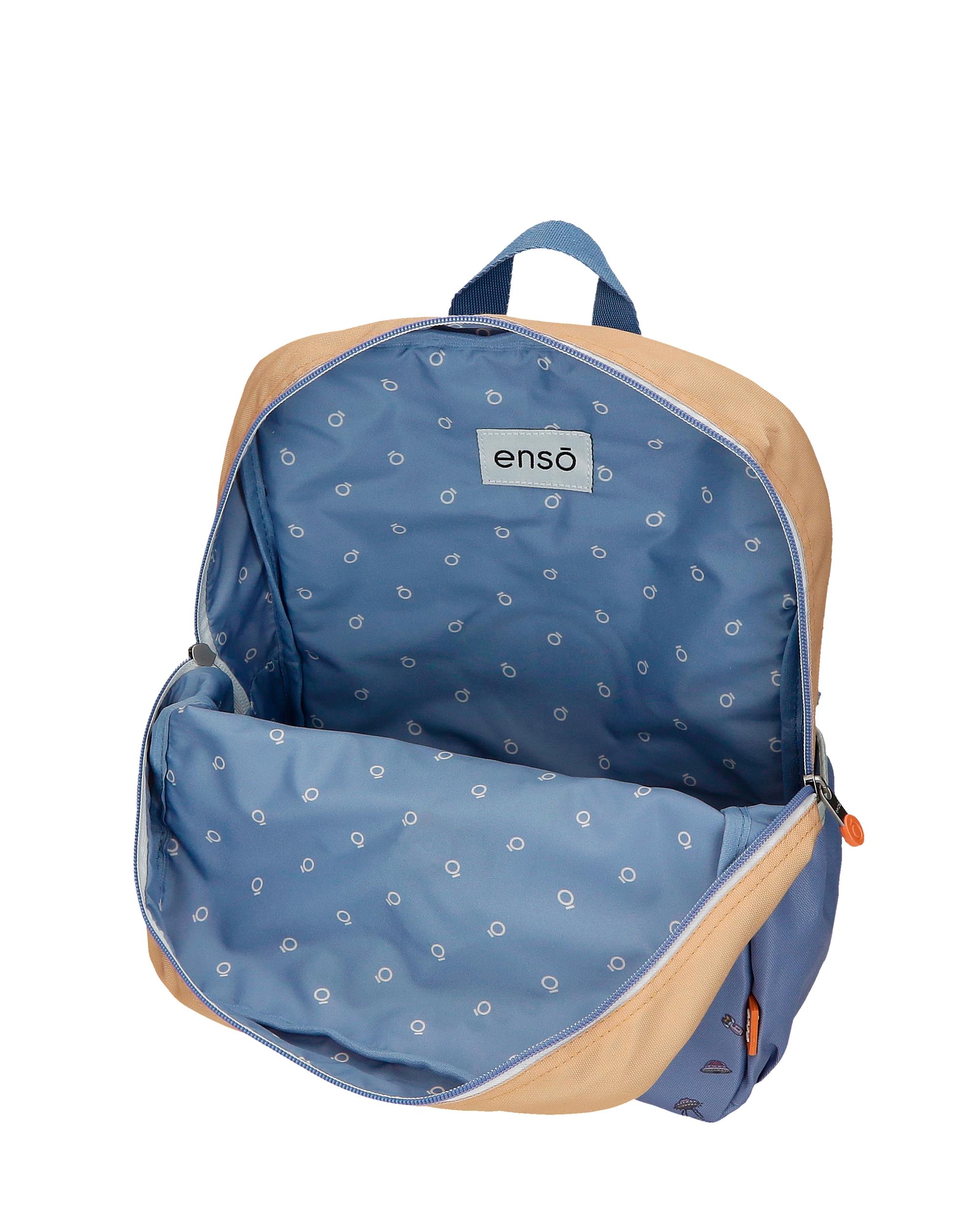 Mochila Escolar Enso Alien Space 33cm com Bolsos Laterais Bege / Castanho-4