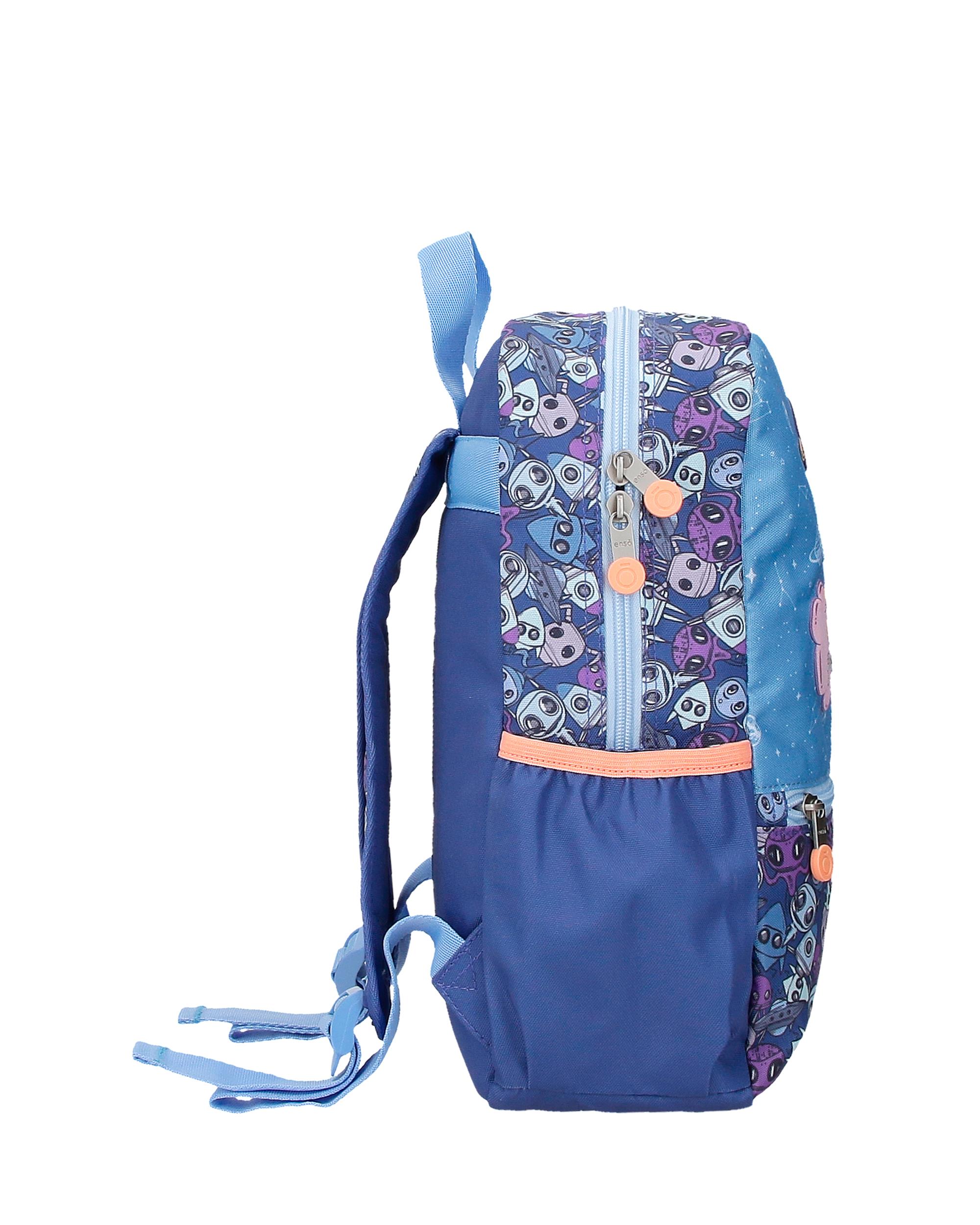 Mochila Escolar Enso New Friends de 33cm Adaptável com Bolsos Frontais Azul-2