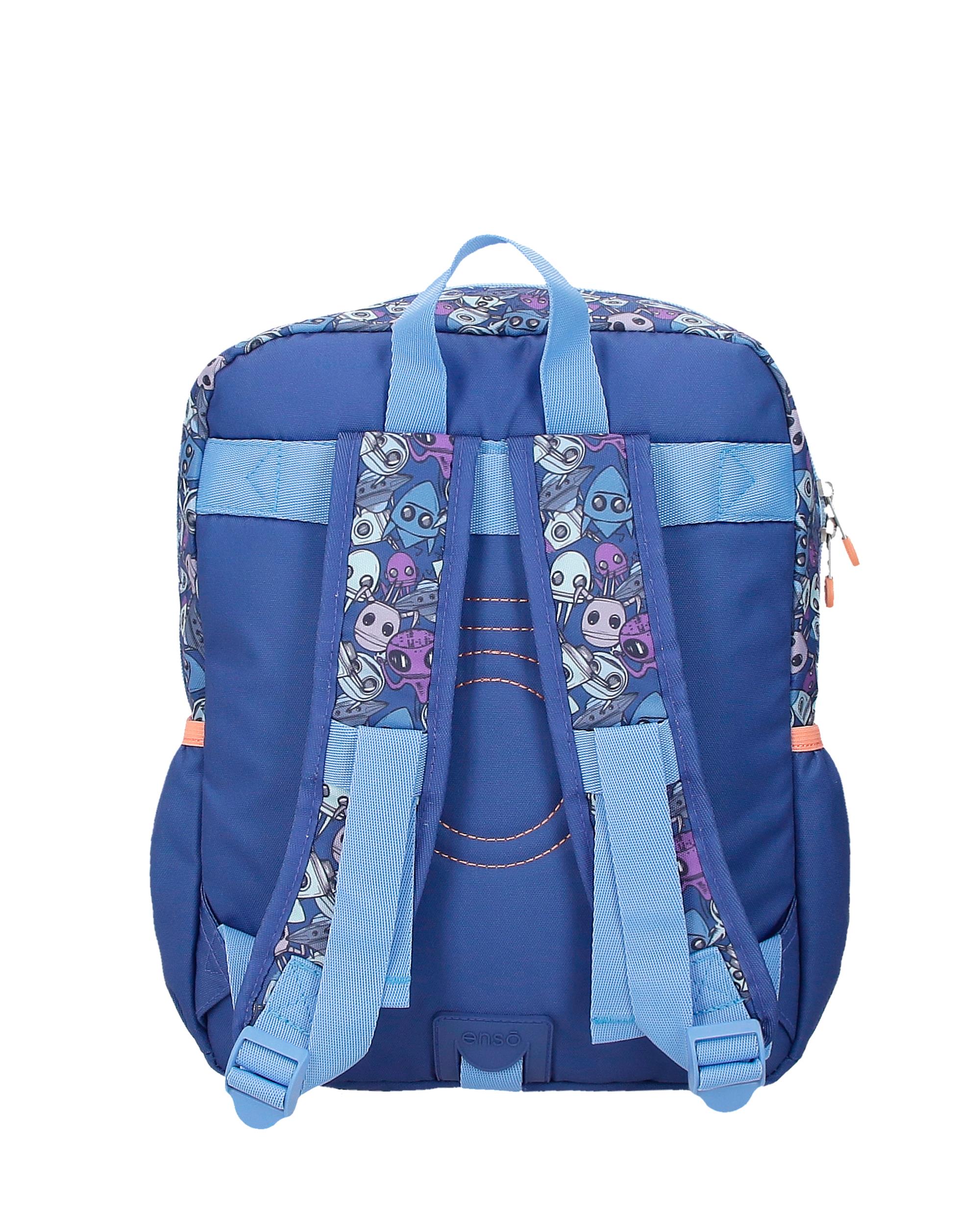 Mochila Escolar Enso New Friends de 33cm Adaptável com Bolsos Frontais Azul-3