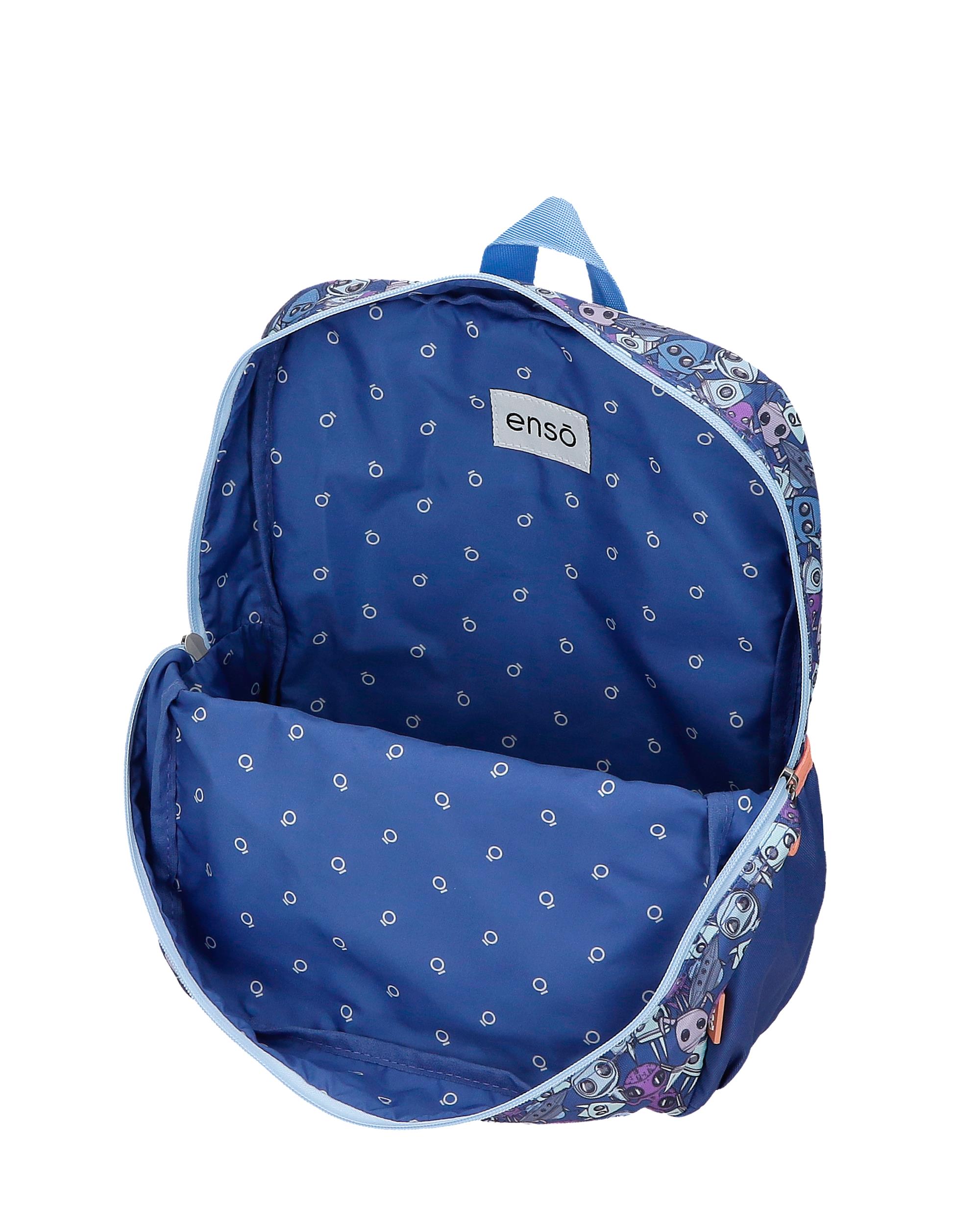 Mochila Escolar Enso New Friends de 33cm Adaptável com Bolsos Frontais Azul-4