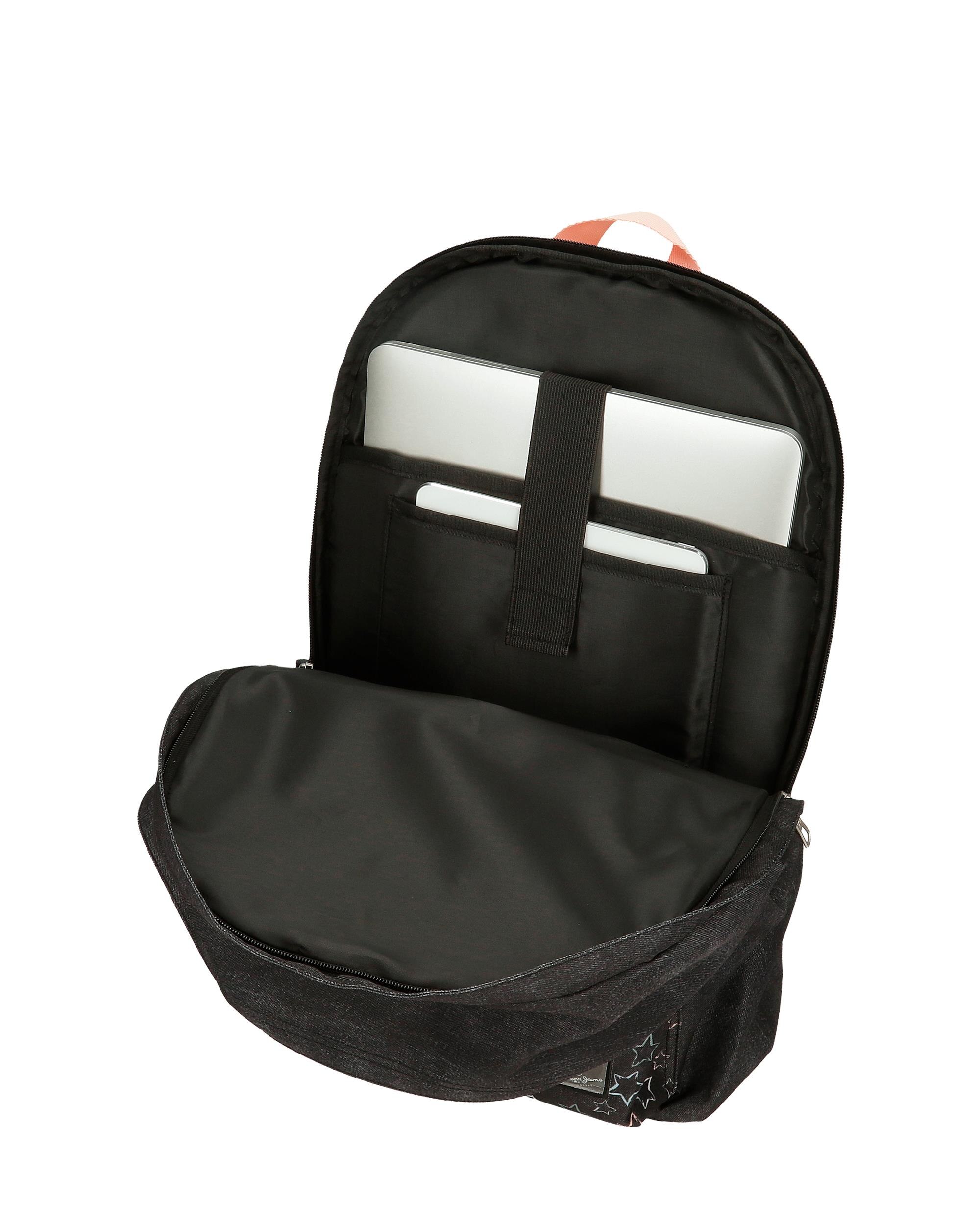 Mochila Portaordenador Pepe Jeans Cintia 44cm de Dois Compartimentos Preto-4